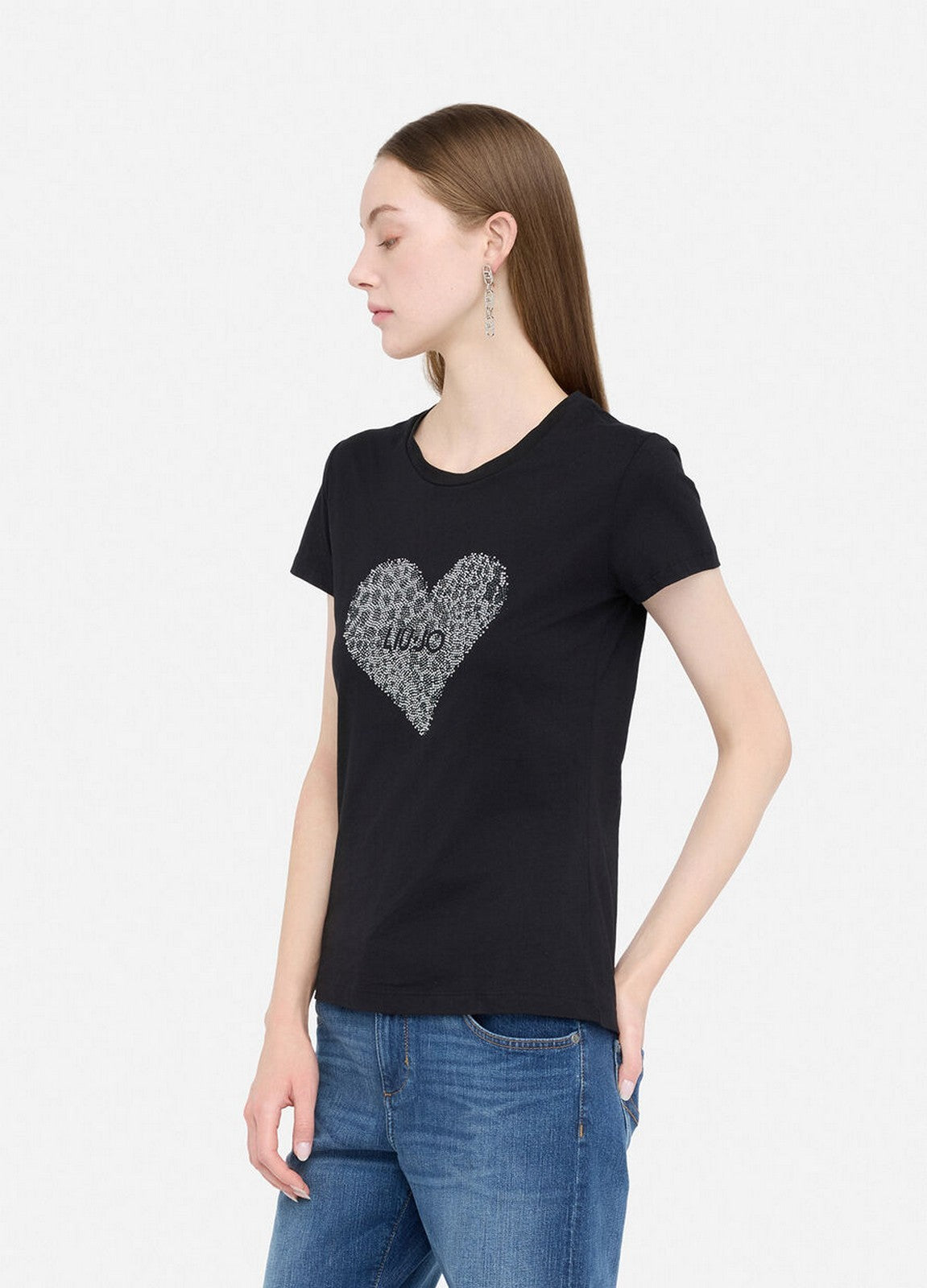 LIU JO BLUE DENIM T-shirt Donna UF5264JS923 M9938 Nero/heart LiuJo poi