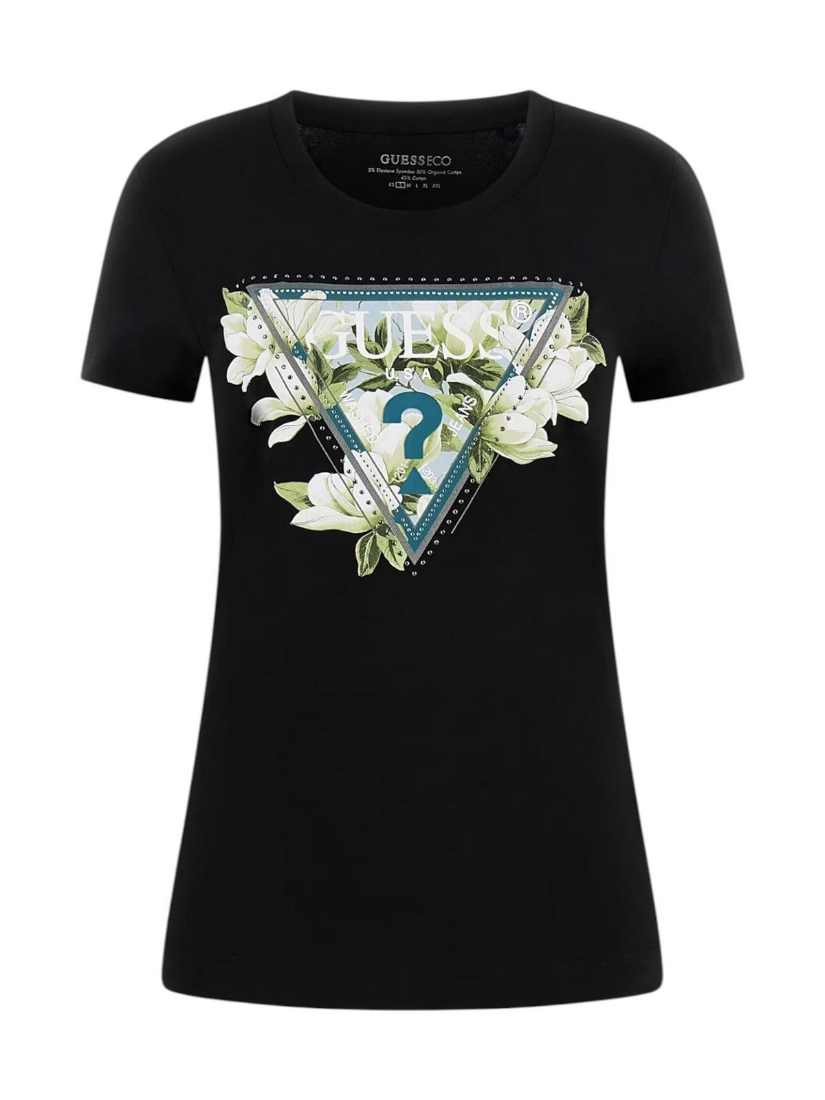 GUESS T-shirt Donna SS CN CAMELIA TRIANGLE TEE W6RI35 J1314 JBLK Jet Black A996 gioboutiqueweb