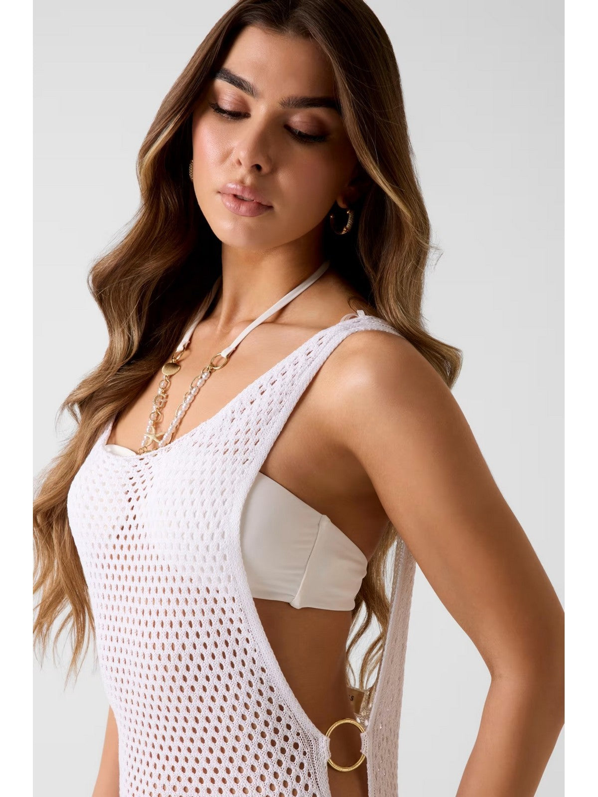 GUESS BEACHWEAR Abito Donna LUNA SLEEVELESS SHORT DRESS E6GK09 Z5632 G1CR PALE PEARL gioboutiqueweb