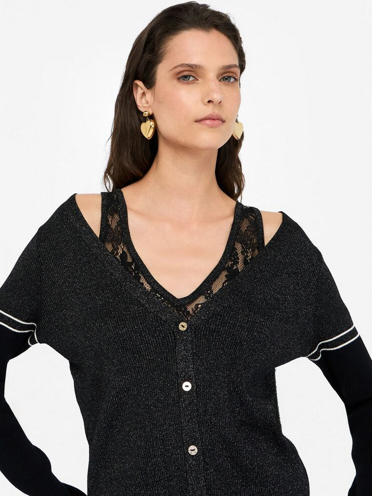 LIU JO SPORT Cardigan Donna TF5027MS49I A4348 Nero lux/lace nero