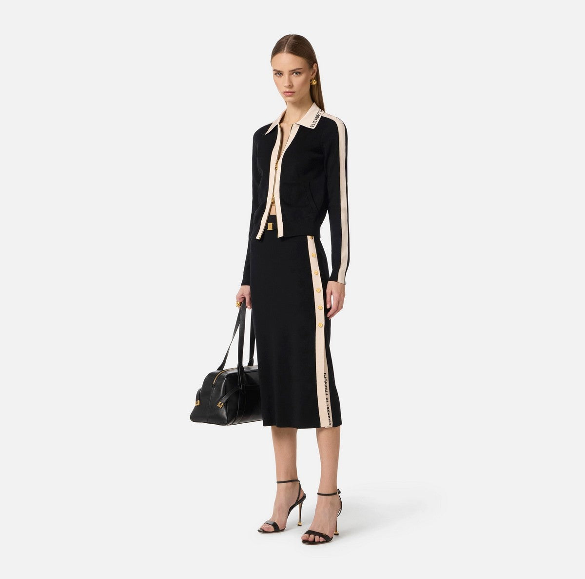 ELISABETTA FRANCHI Cardigan Donna MK66S61E2 685 NERO/BURRO gioboutiqueweb