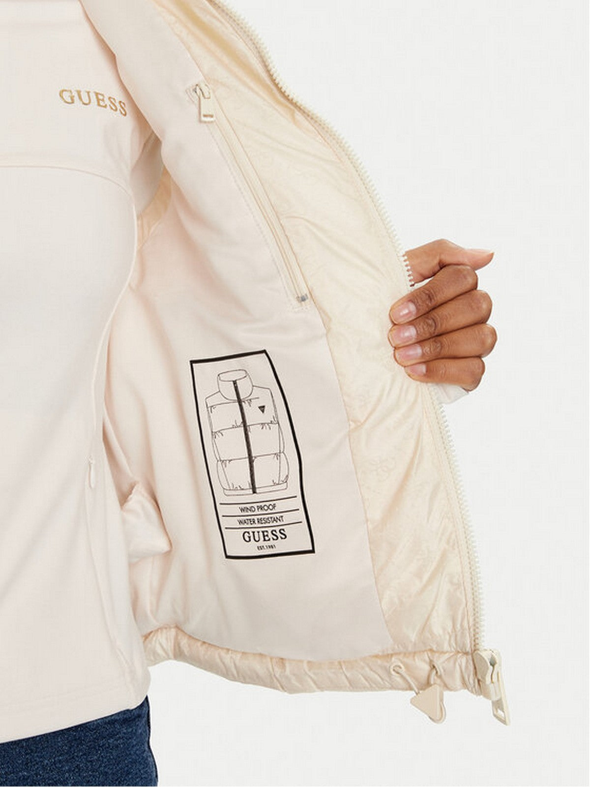 GUESS Gilet Donna NEW 4G LOGO PADDED VEST W4YL15 WGAL2 G1E0 Beige gioboutiqueweb