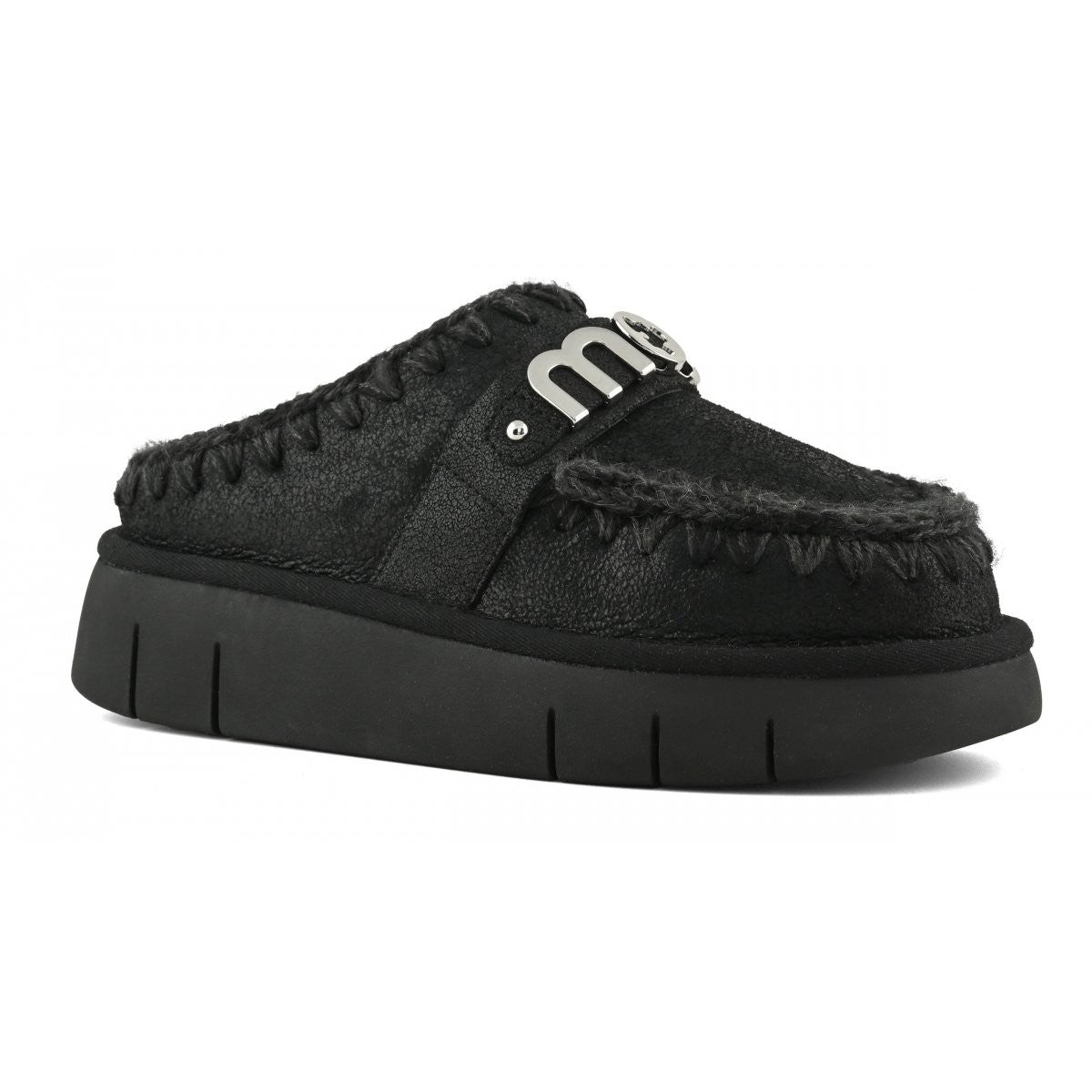 MOU Ciabatta Donna Bounce clog special leather - MU.FW531001B CBKG Cracked Black gioboutiqueweb