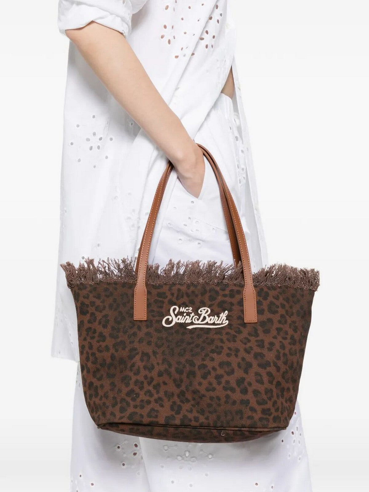 MC2 SAINT BARTH Borsa Donna CITY BAG MID FRINGE 00588L CANVAS DARK LEOPARD 18 EMB