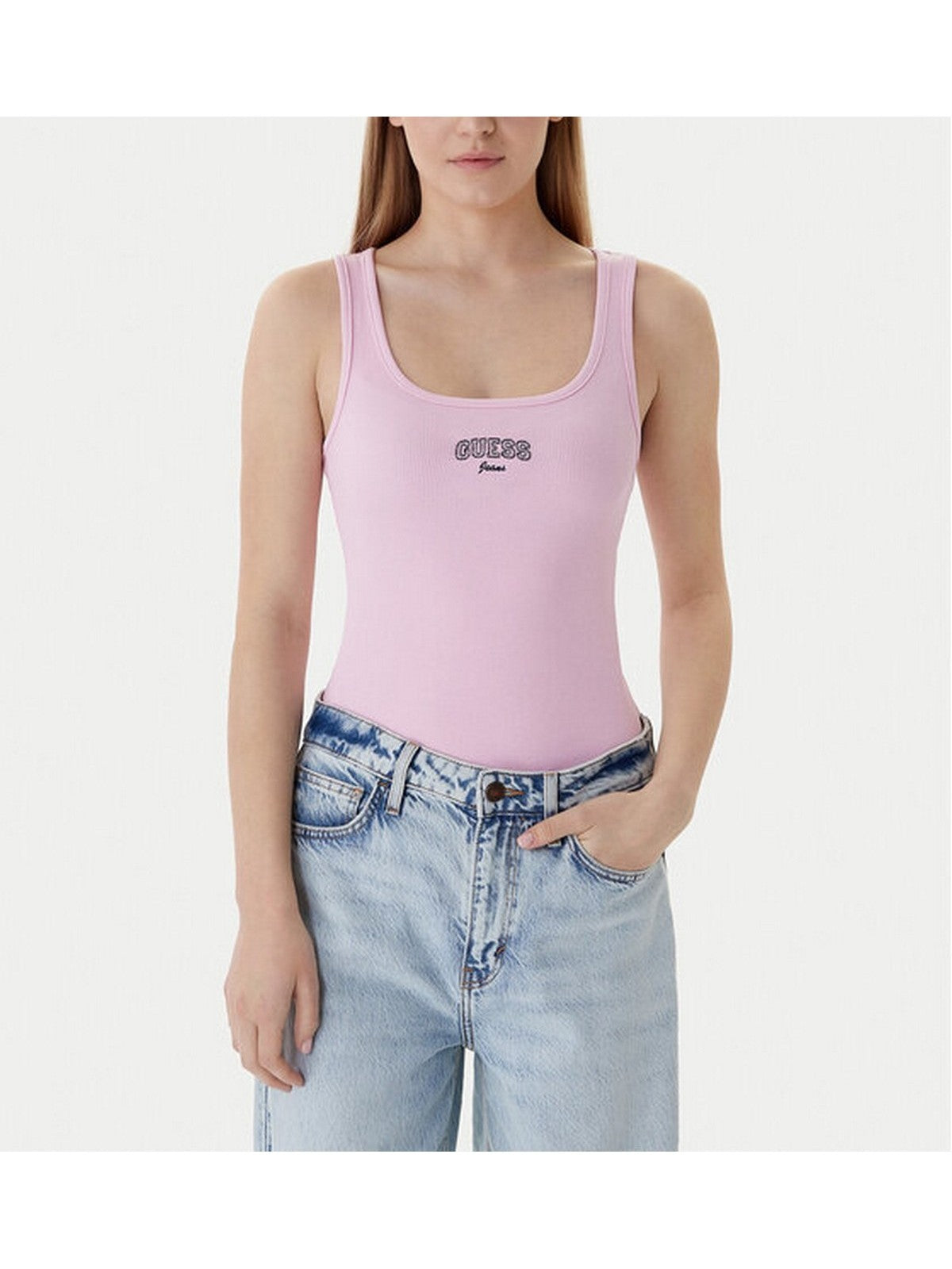 GUESS Canotta Donna GJ TANK TOP SLIM RIB EMBRO W6RP20 KA0H1 G65F SOFT ROSE gioboutiqueweb