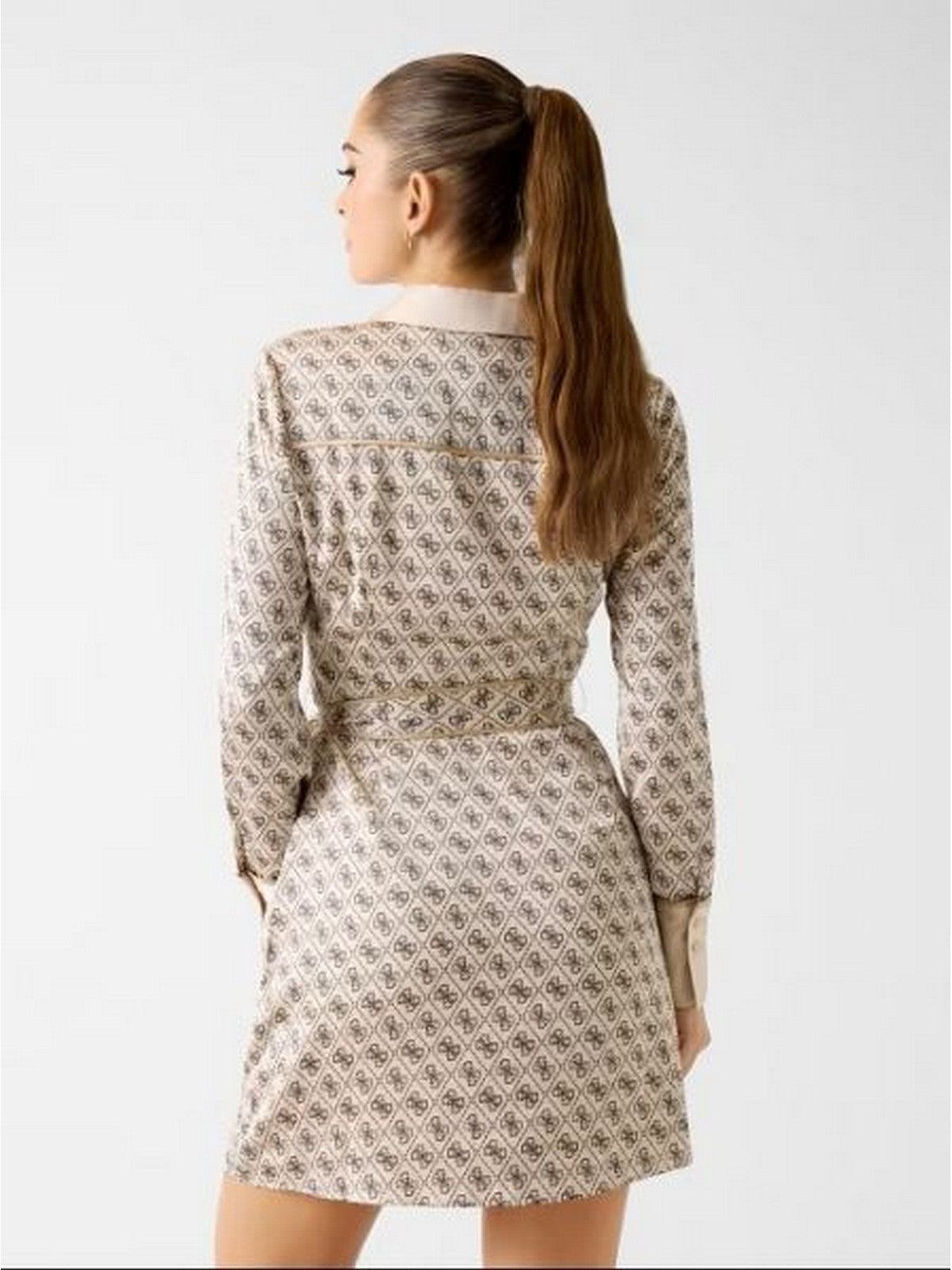 GUESS Abito Donna LS BLERTA CHEMISIER DRESS W6RK90 WF1T2 P1WE 4G ALL OVER LOGO LOV