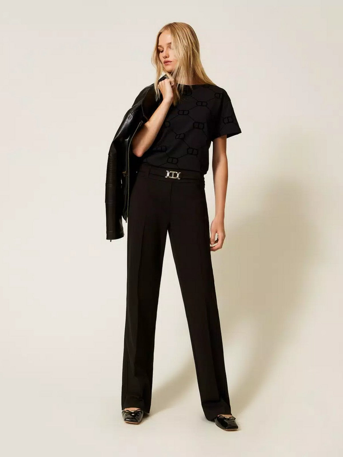 TWINSET Pantalone Donna PUNTO MILANO AND GOLD DETAILS 252TP2602 00006 Nero