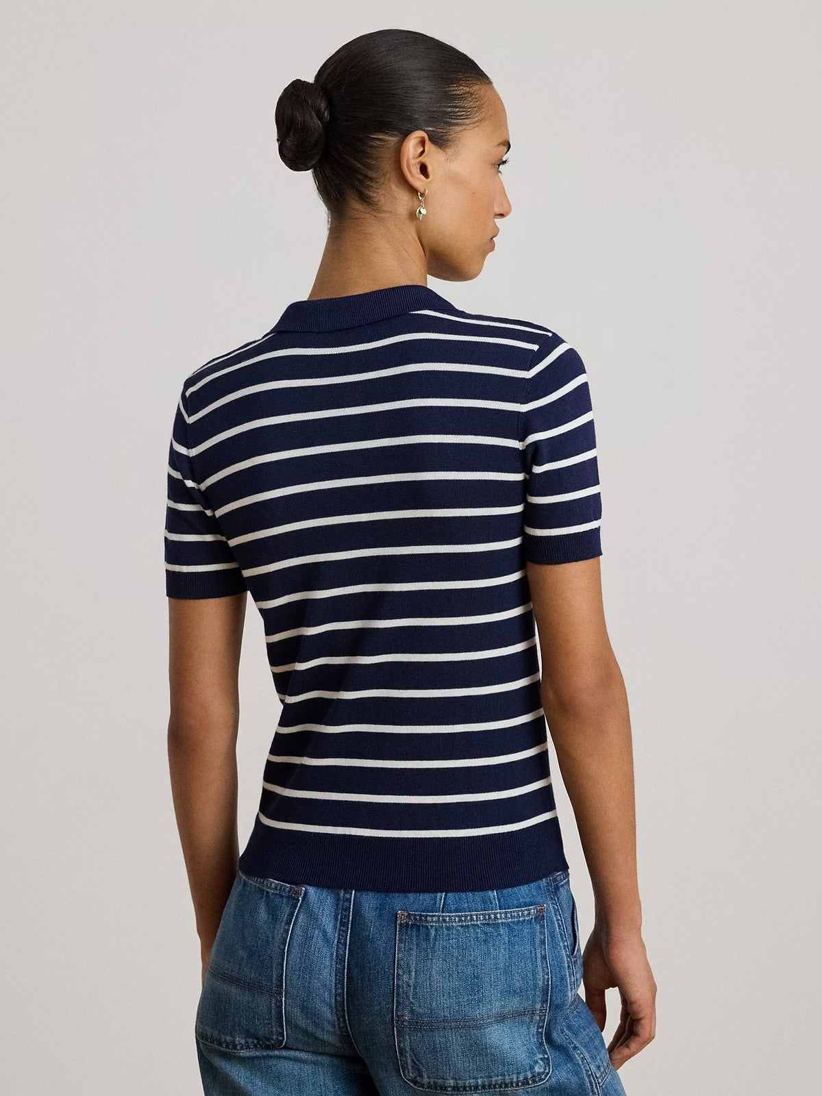 LAUREN RALPH LAUREN Damska koszulka polo NATRISSA-KRÓTKI RĘKAW-PULLOVER 200P03506 002 REFINED GRANATOWY/BIAŁY