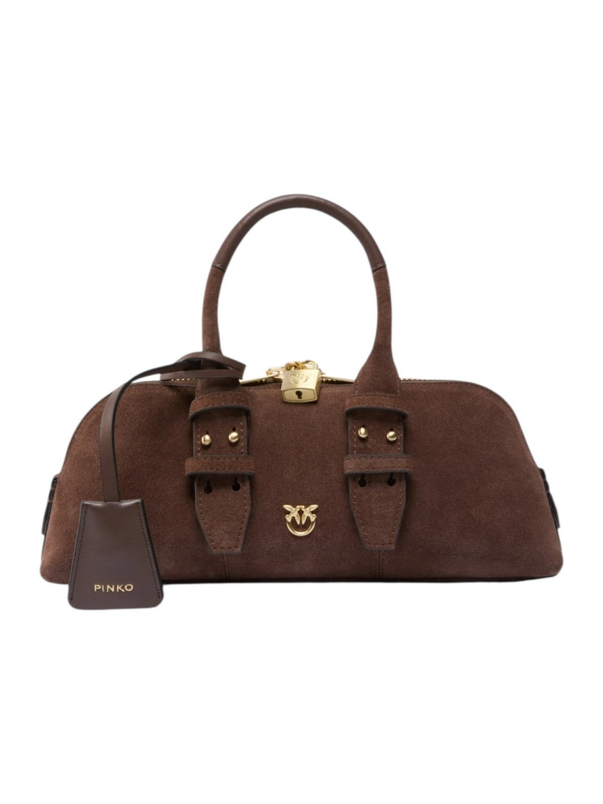 PINKO Borsa Donna BOWLING BAG HORIZONTAL SUEDE 105334-A2JH L74V MARRONE CASTANO MATT GOLD gioboutiqueweb