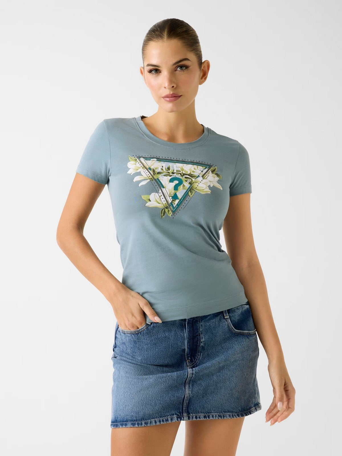 GUESS T-shirt Donna SS CN CAMELIA TRIANGLE TEE W6RI35 J1314 G7AI HEAVY METAL GREY