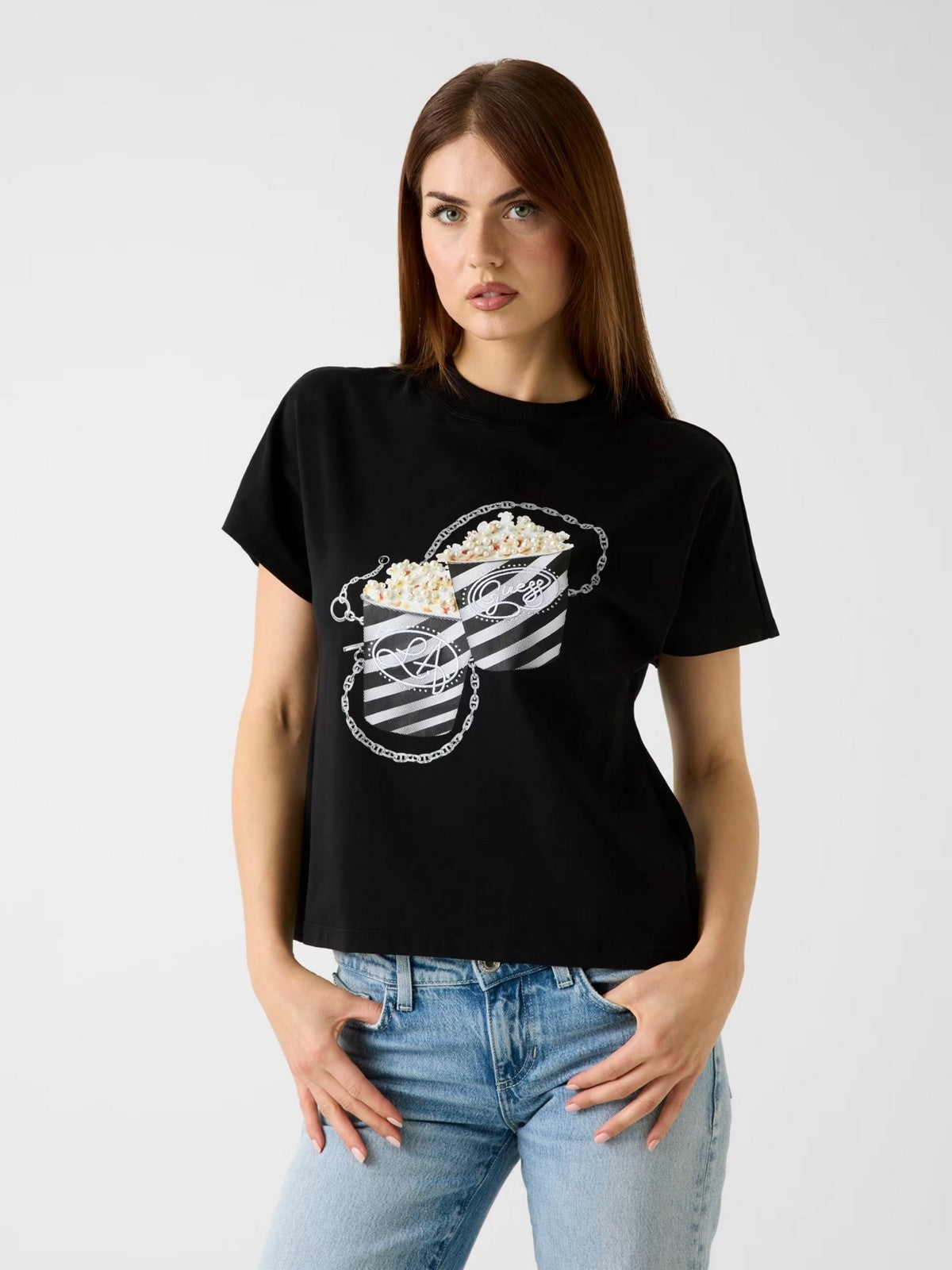 GUESS T-shirt Donna SS CN POPCORN TEE W6RI28 I3Z14 JBLK Jet Black A996