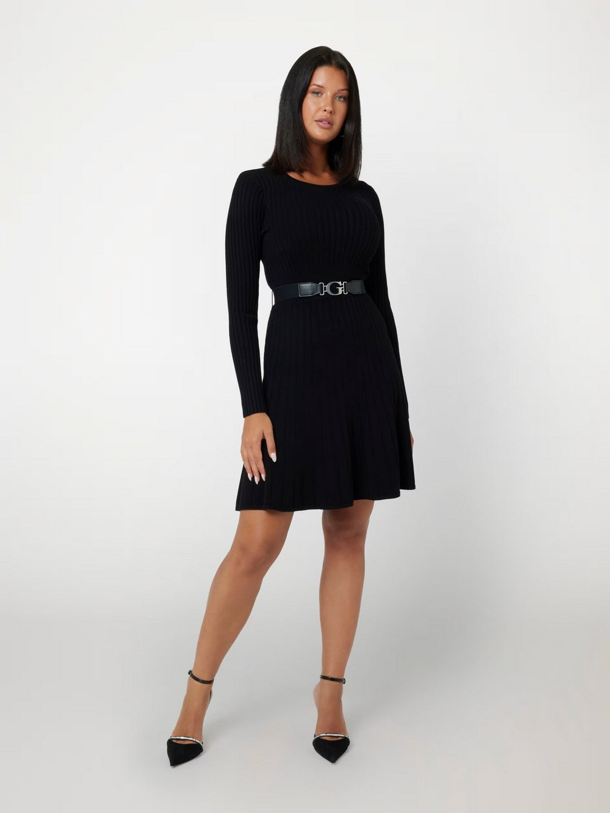 GUESS Abito Donna LS RIB PLEATED PAIGE SWTR DRS W2BK29 Z2YJ2 JBLK Nero gioboutiqueweb