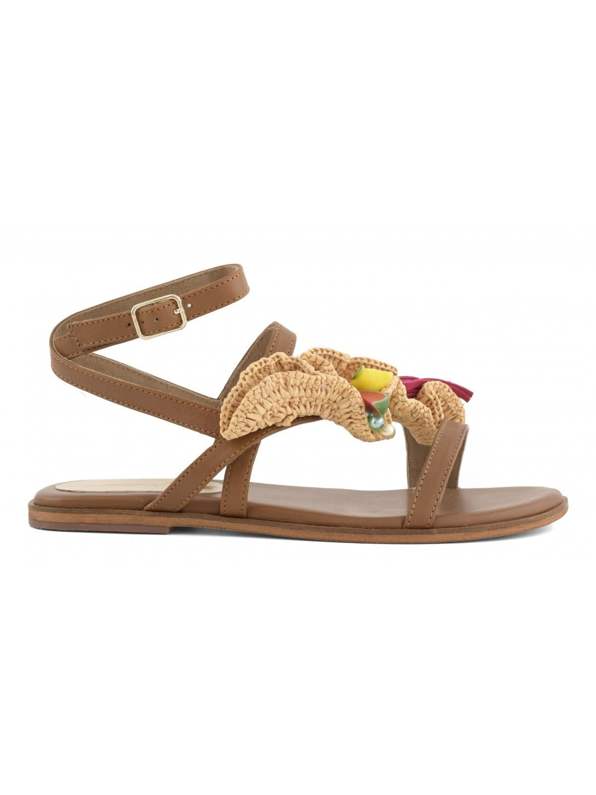 Coral Blue Sandalo Donna Leather sandal with rouche - CB.R226.11 TAN gioboutiqueweb