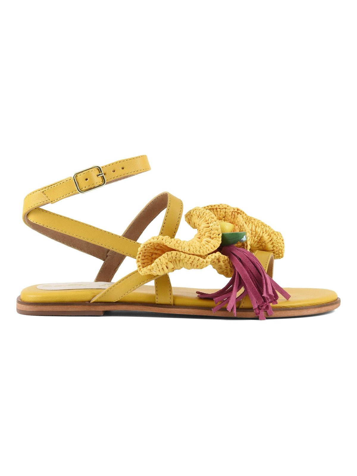 Coral Blue Sandalo Donna Leather sandal with rouche - CB.R226.11 YEL gioboutiqueweb