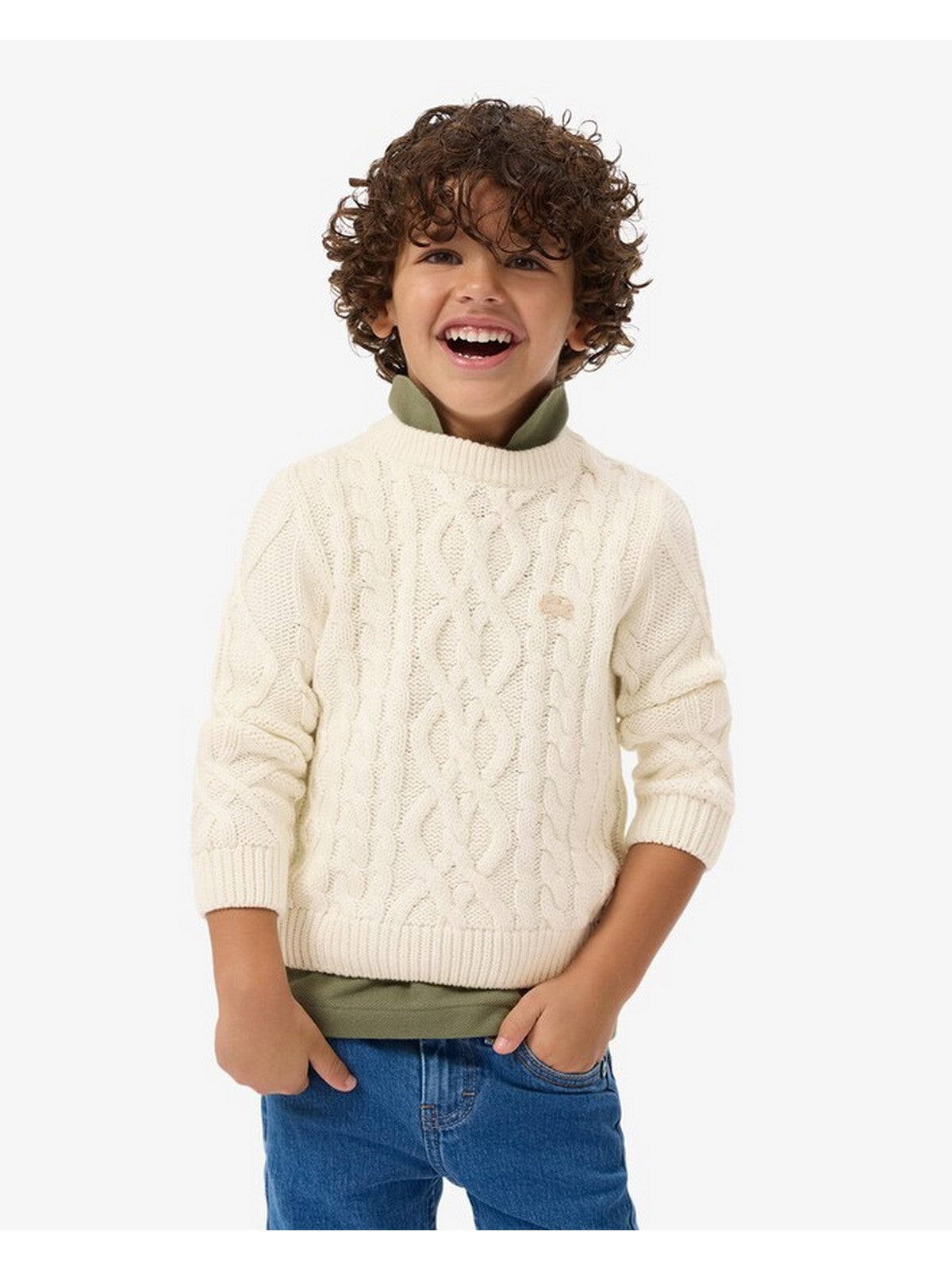 LACOSTE KIDS Felpa Bambini e ragazzi LCB CABLE SWEATER Bianco - 847820 70V gioboutiqueweb