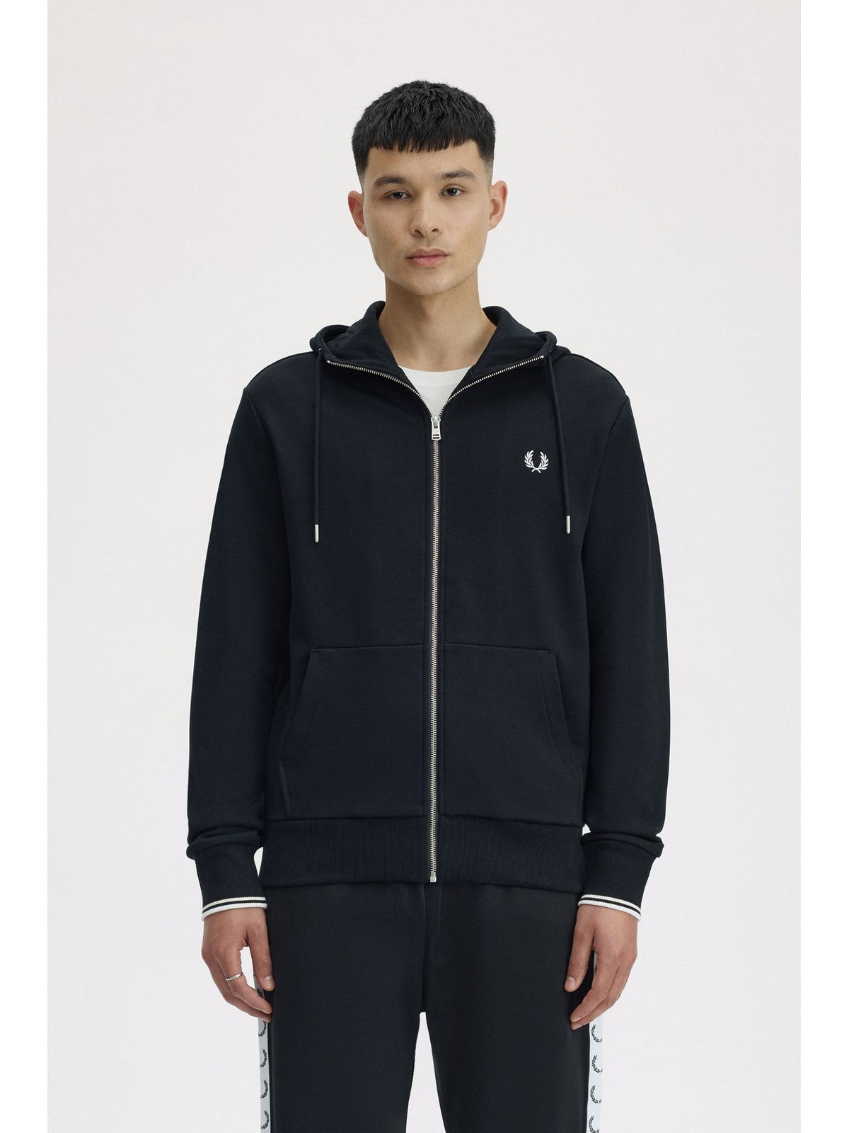 FRED PERRY Felpa Uomo FP HOODED ZIP THROUGH SWEATSHIRT BLACK - FP-J7536 198 gioboutiqueweb