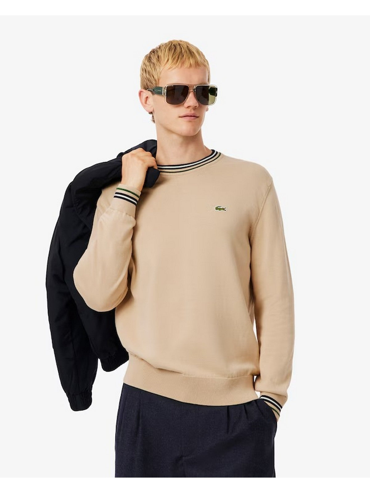 LACOSTE Maglione Uomo AH5158 DV0 BEIGE/BLU NAVY gioboutiqueweb
