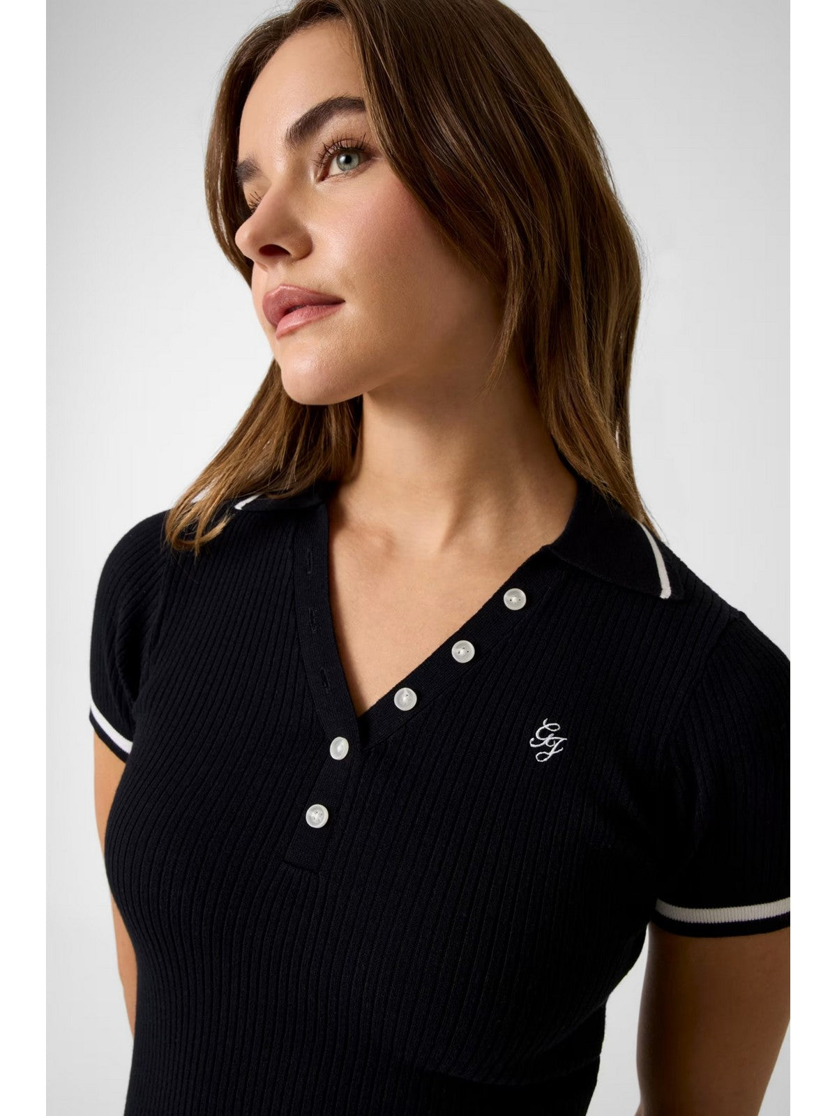 GUESS Maglia Donna GJ SS RIB POLO EMB SWTR W6GRZ1 Z3P32 JBLK Jet Black A996