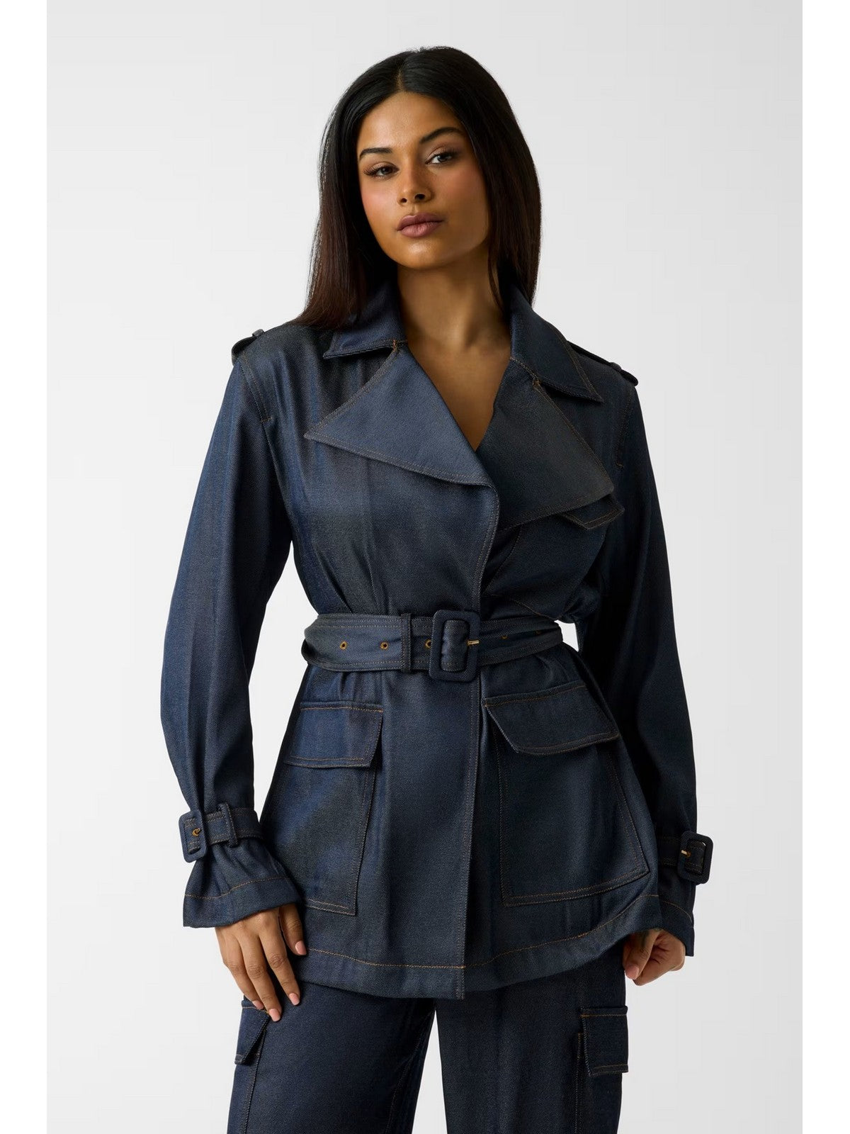 GUESS Giubbino Donna REGINE SHORT FLUID TRENCH W6RL50 WL842 FB6C INDIGO BLUE gioboutiqueweb