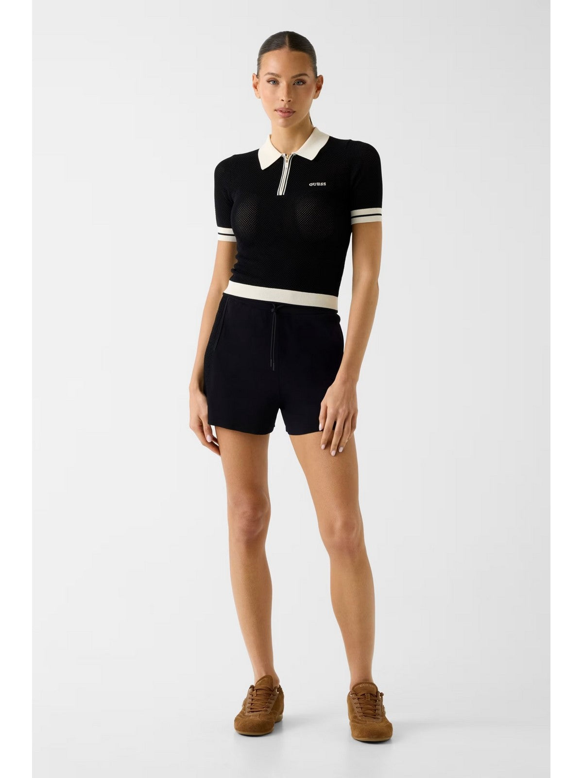 GUESS SPORT Polo Donna GABRY SS CROPPED POLO SWTR V6GR04 Z0725 JBLK Jet Black A996 gioboutiqueweb