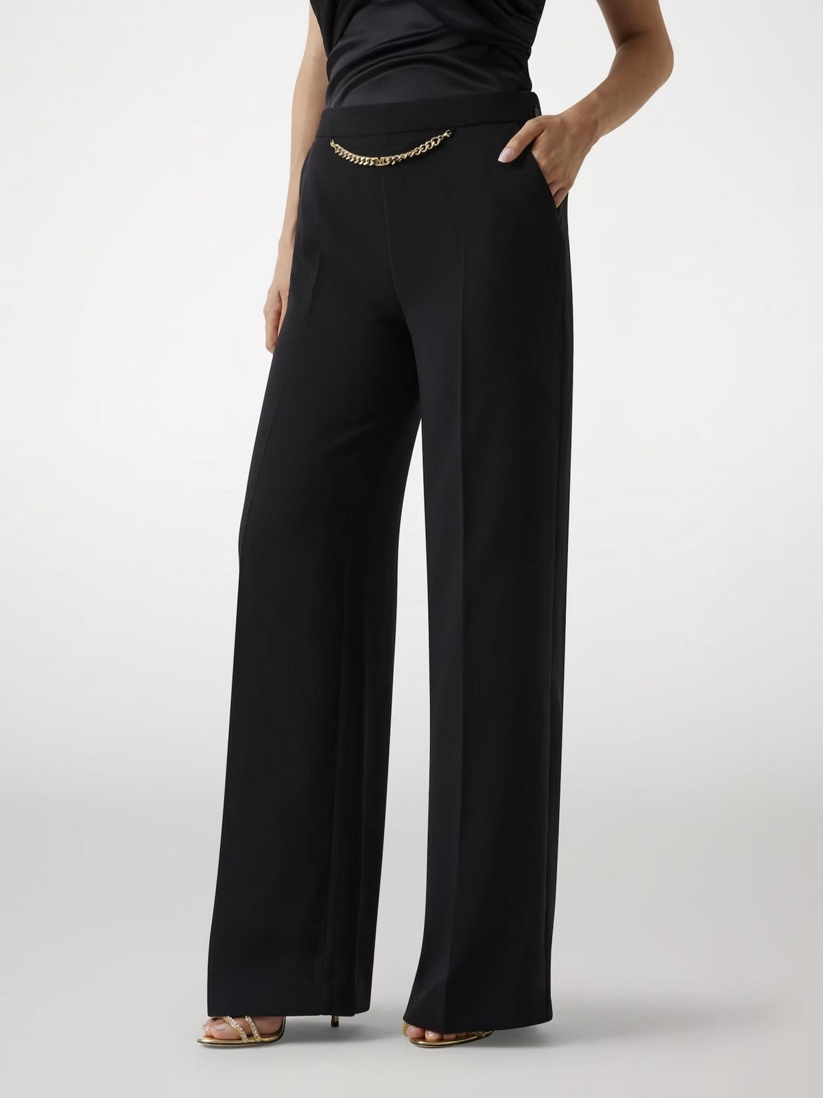 MARCIANO Pantalone Donna ELLA W/CHAIN STRAIGHT PANTS 5YGB01 7357A JBLK Jet Black A996