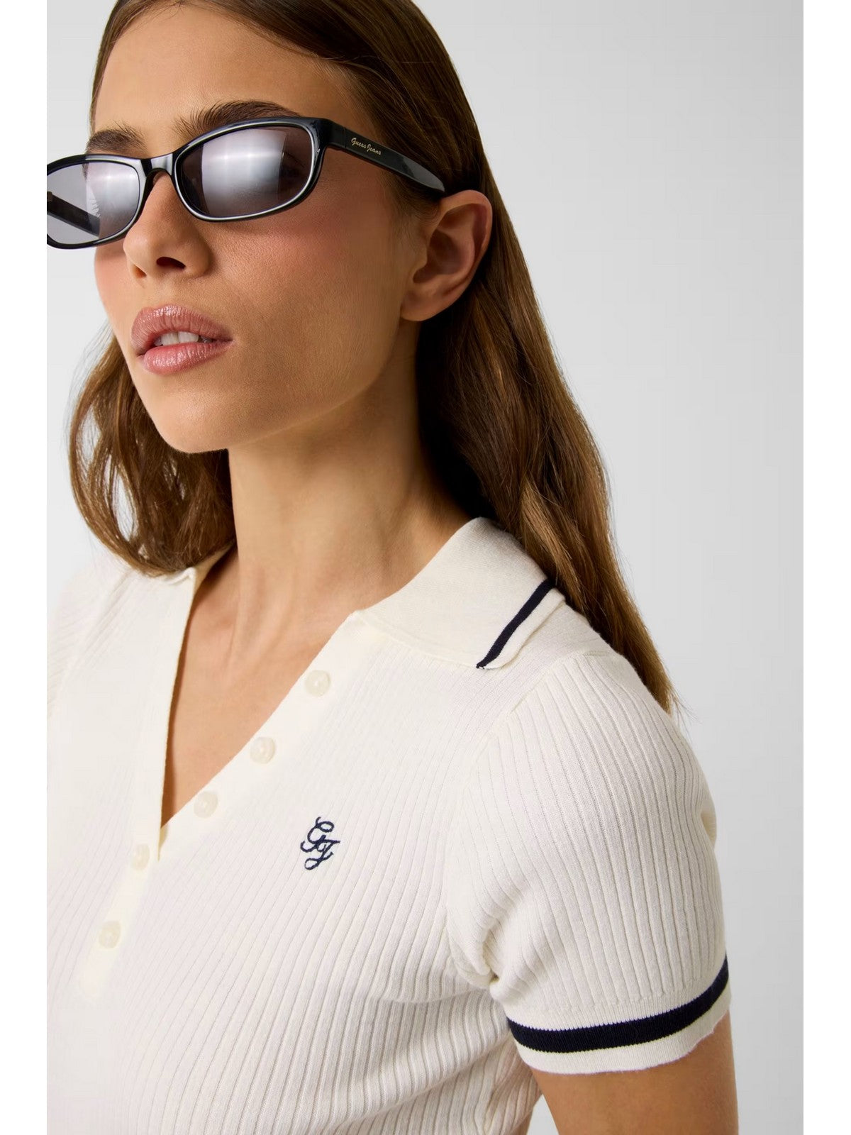 GUESS Maglia Donna GJ SS RIB POLO EMB SWTR W6GRZ1 Z3P32 G293 WARM WHITE