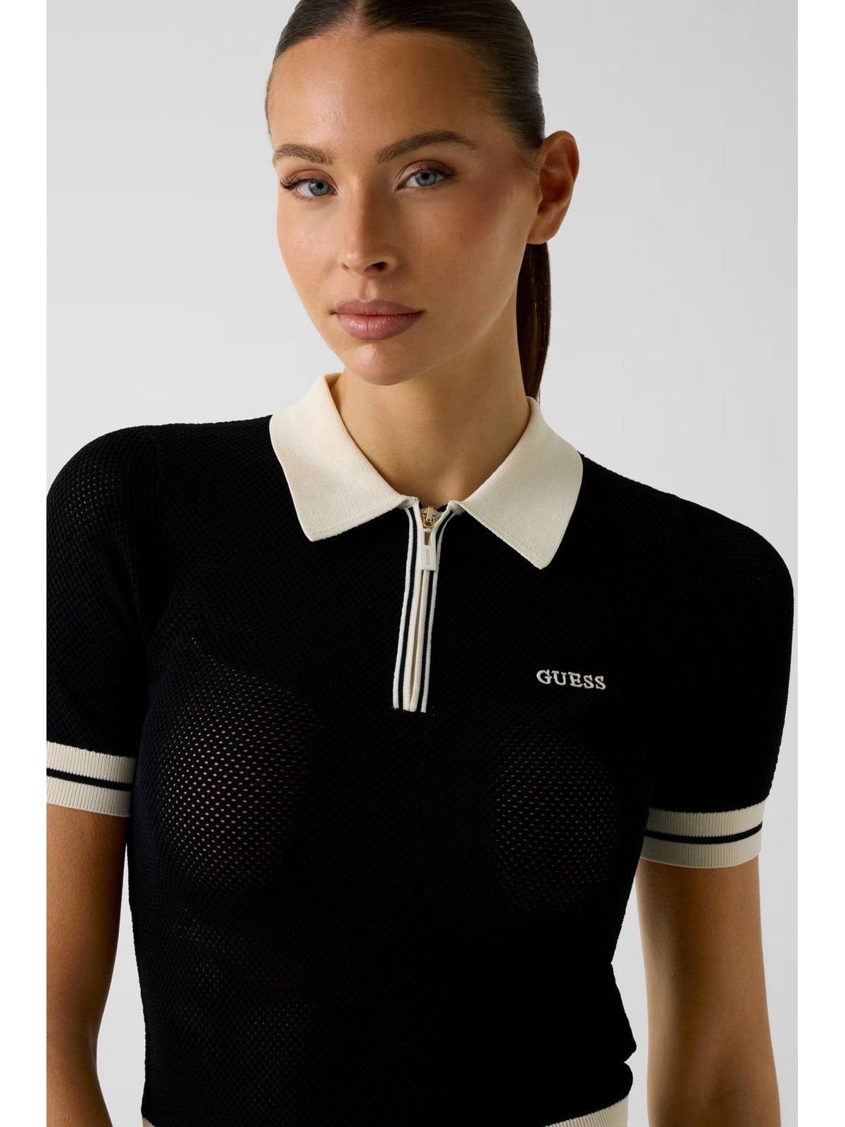 GUESS SPORT Polo Donna GABRY SS CROPPED POLO SWTR V6GR04 Z0725 JBLK Jet Black A996 gioboutiqueweb