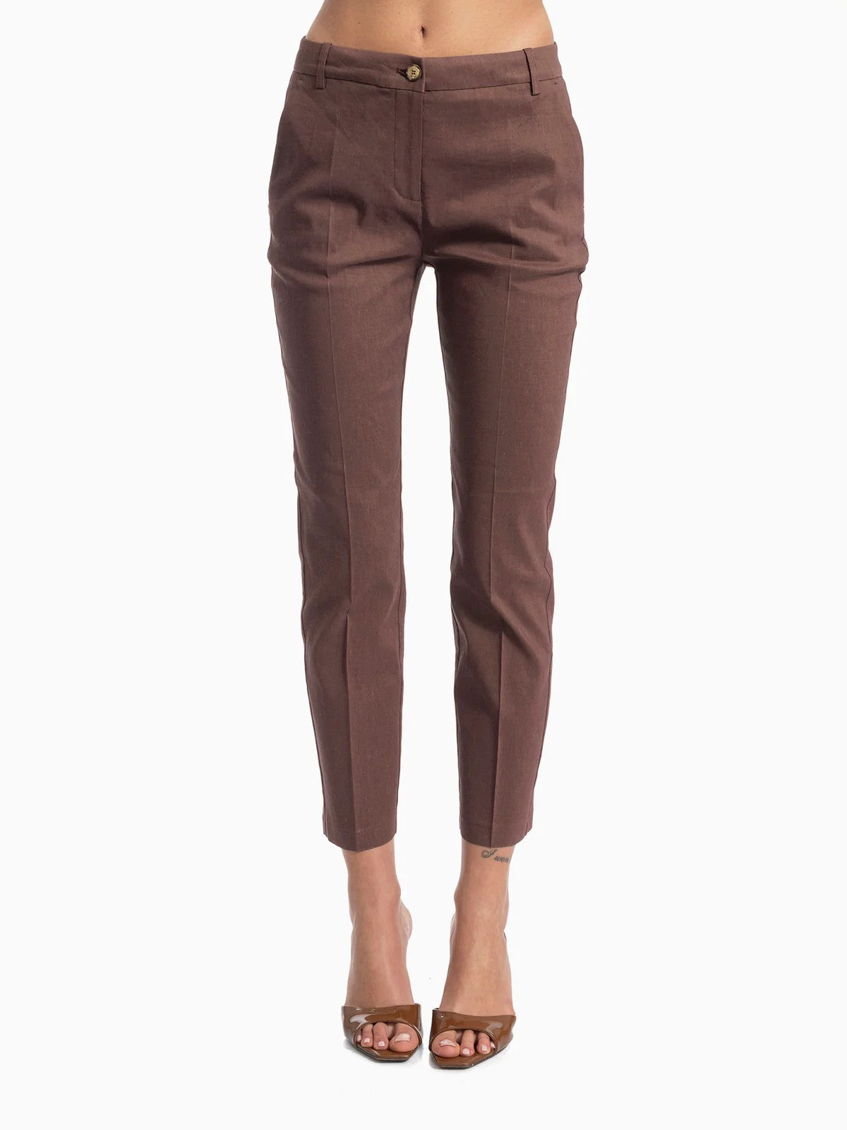 PINKO Pantalone Donna BELLO PANTALONE LINO STRETCH 100155-A34I L78 MARRONE TERRA X PIANTE gioboutiqueweb