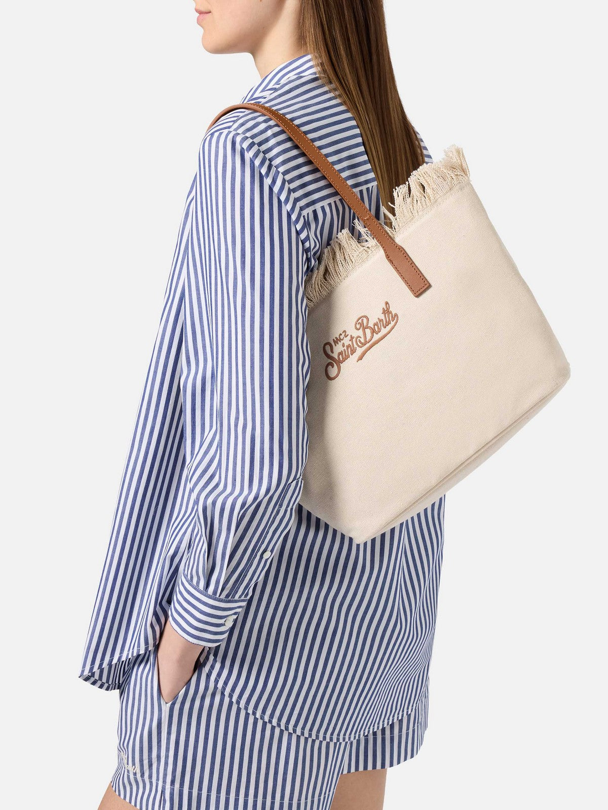 MC2 SAINT BARTH Borsa Donna CITY BAG MID FRINGE 00302L BIANCO