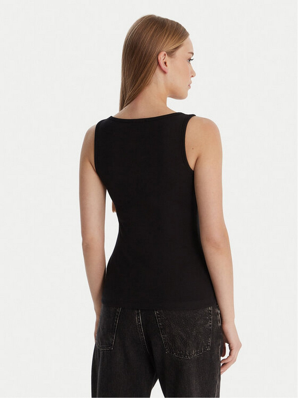 GUESS Canotta Donna GJ TANK TOP SLIM RIB EMBRO W6RP20 KA0H1 JBLK Jet Black A996 gioboutiqueweb