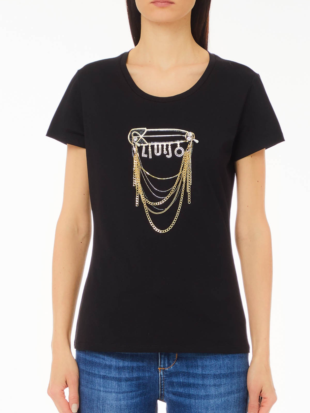 LIU JO WHITE T-shirt Donna WF4108J5904 N9888 Nero gioboutiqueweb