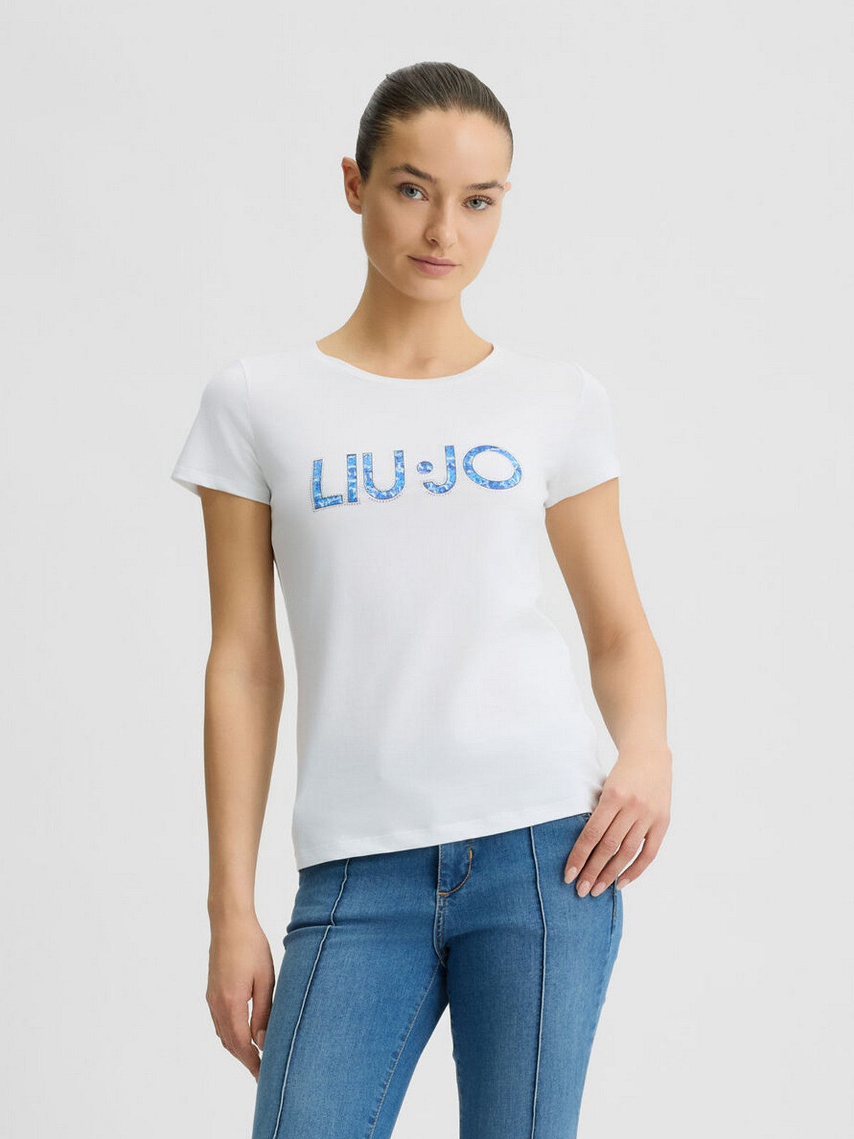 LIU JO BEACHWEAR T-shirt Donna VA5154JS003 09P55 Bianco/jeans gioboutiqueweb