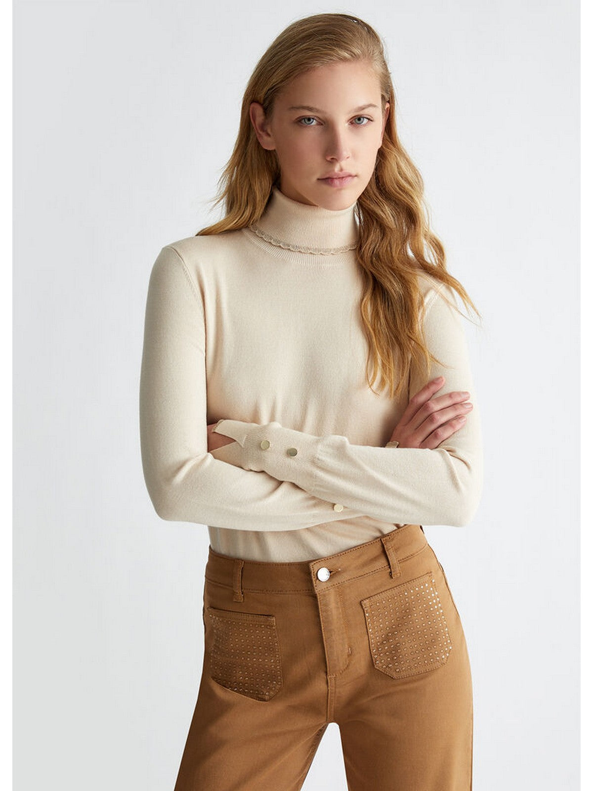 LIU JO WHITE Maglione dolcevita Donna WF4008MS49I X0623 Beige gioboutiqueweb