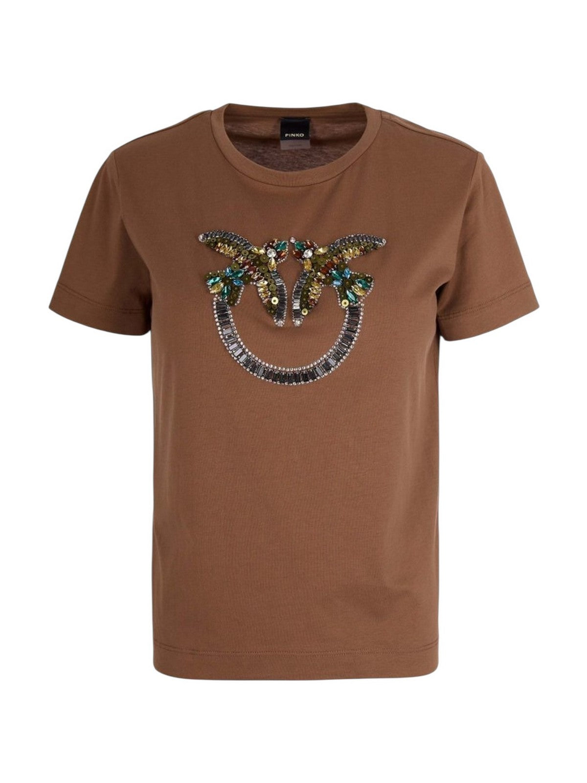 PINKO T-shirt Donna QUENTIN T-SHIRT 100535-A33F L78 MARRONE TERRA X PIANTE gioboutiqueweb