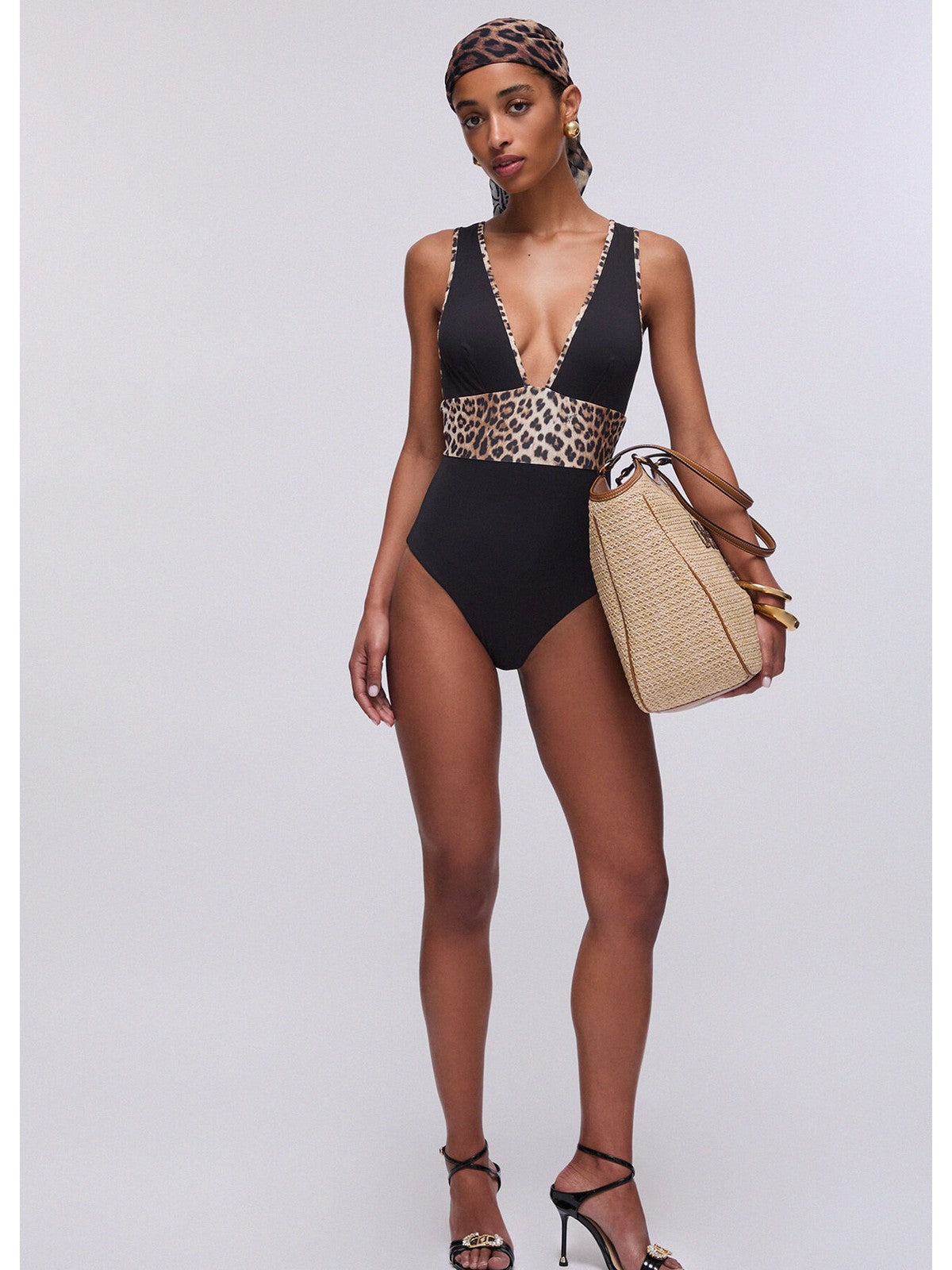 LIU JO BEACHWEAR Costume da bagno Donna VA6008J6447 Y9908 Nero/animalier gioboutiqueweb