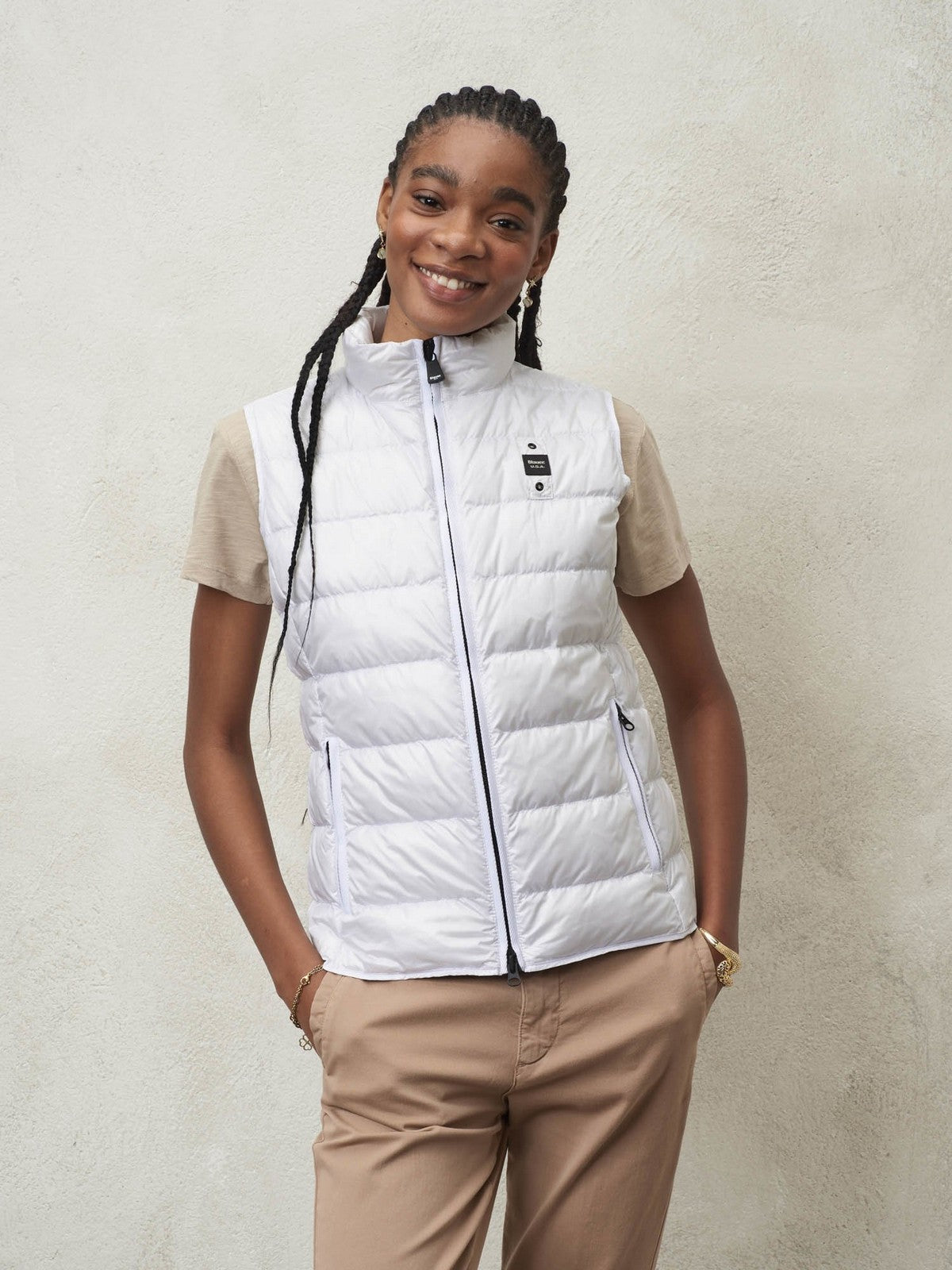 Blauer Gilet Frau 24SBLDX03052 005050 100 Weiß
