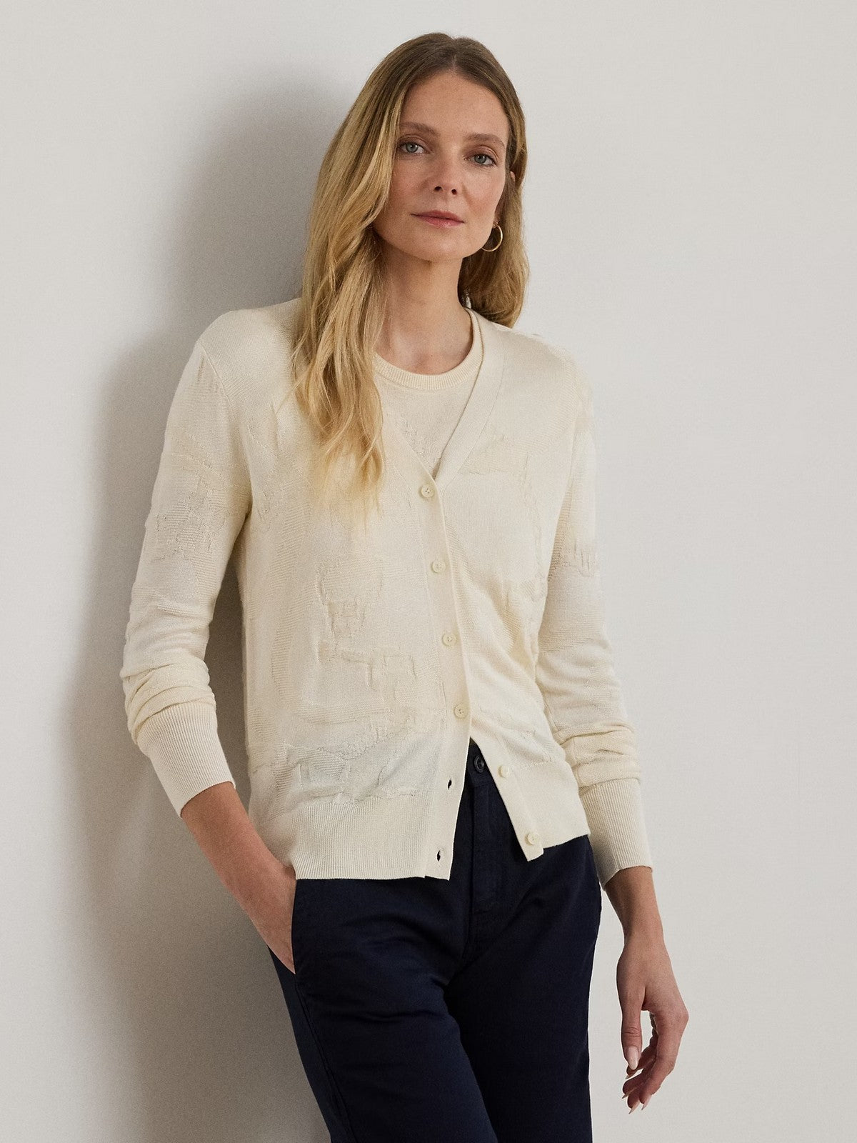 LAUREN RALPH LAUREN Damen Strickjacke DENZEL-LONG SLEEVE-CARDIGAN 200P03476 001 MASCARPONE CREME