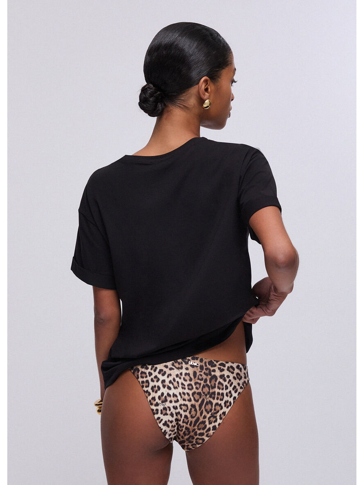 LIU JO BEACHWEAR T-shirt Donna VA6170JS003 P9494 Nero/small leopard gioboutiqueweb