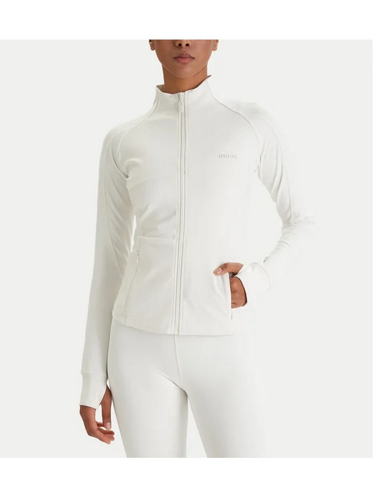 GUESS SPORT Felpa Donna MARGOT LS ZIP ACTIVE TOP V6RP15 KD952 G027 WHITE GLAM