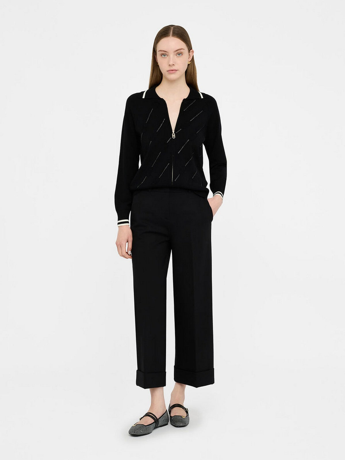 LIU JO SPORT Cardigan Donna TF5032MS63L 03N66 Nero/bianco latte