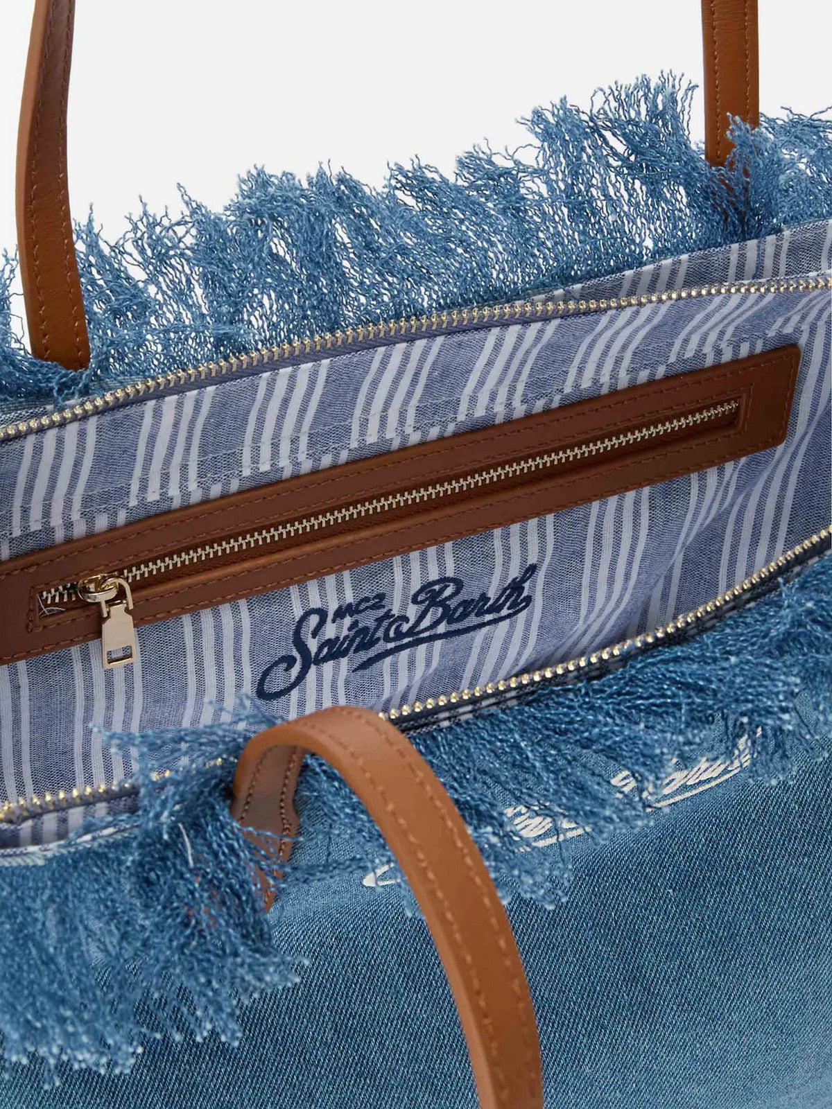 MC2 SAINT BARTH Borsa Donna CITY BAG MID FRINGE 00436L DENIM EMB