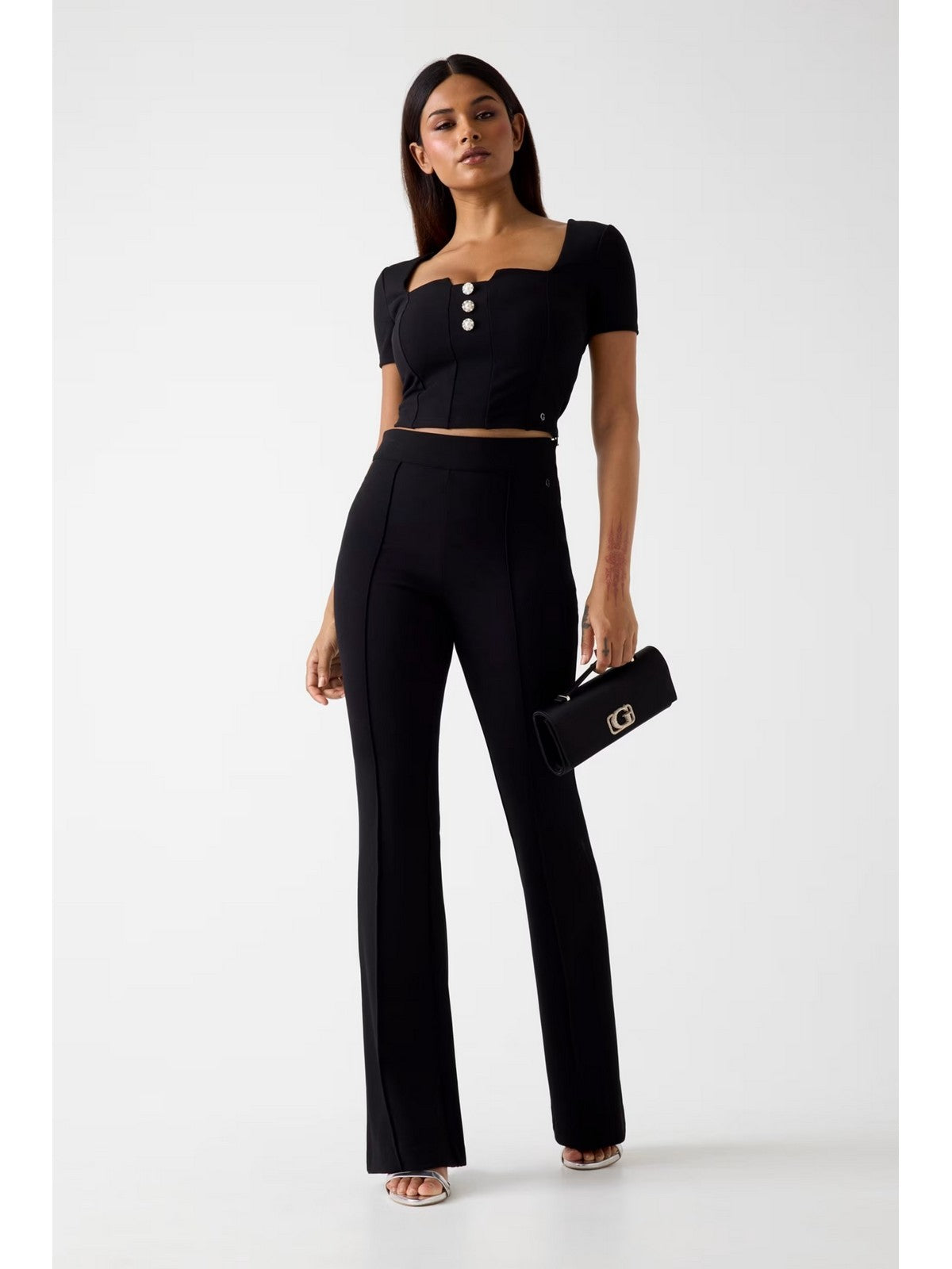 GUESS Pantalone Donna NEW FLARED EVELINA PANT W4YB01 KCBO2 JBLK Jet Black A996 gioboutiqueweb