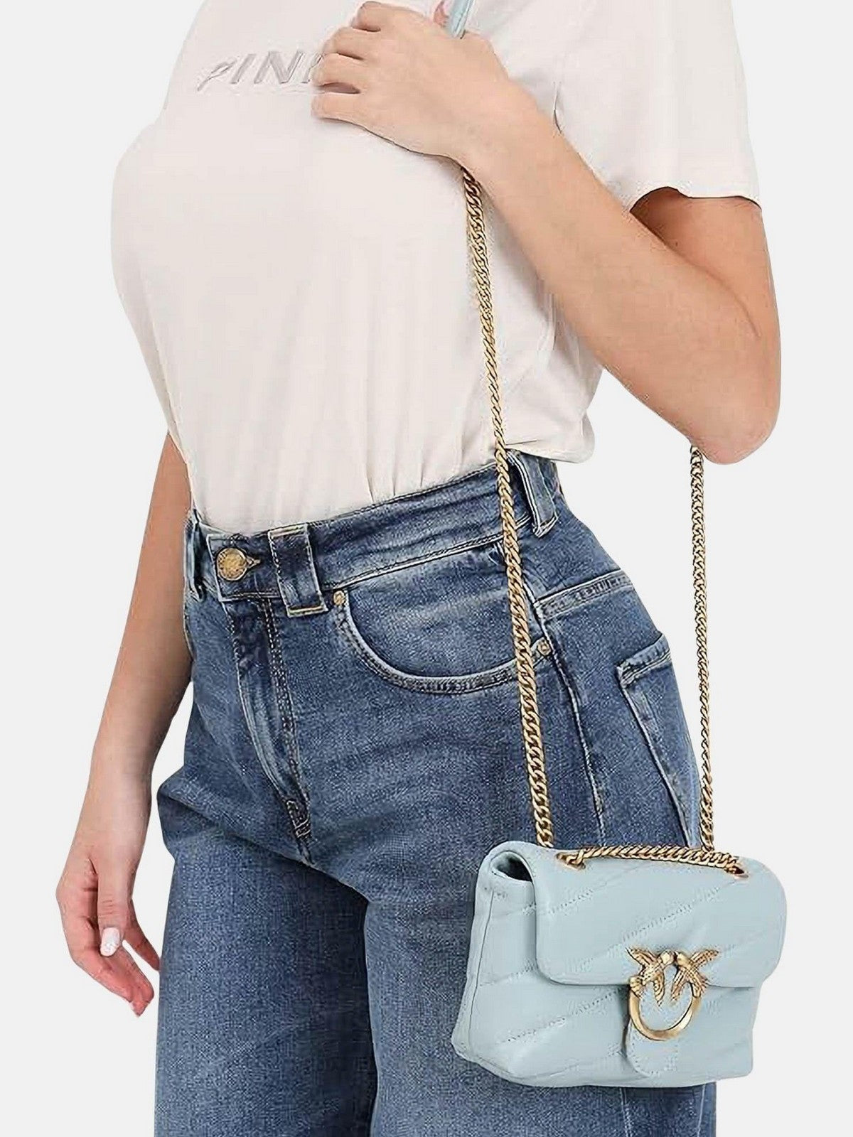 PINKO Borsa Donna Love Puff Baby Cl Sheep Nappa 100040-A0F2 E37Q AZZURRO CELESTE-ANTIQUE GOLD gioboutiqueweb
