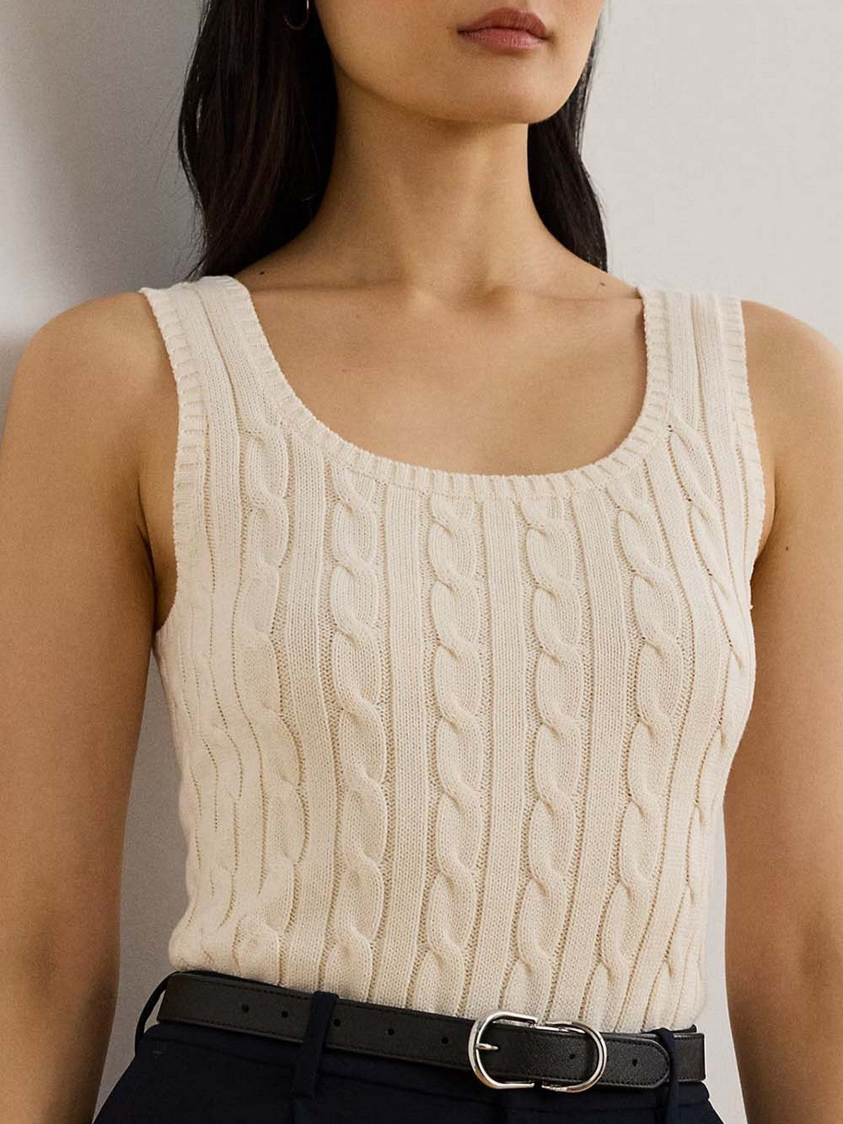 LAUREN RALPH LAUREN Camiseta sin mangas para mujer RIDUAN-SLEEVES-PULLOVER 200862152 001 MASCARPONE CREMA