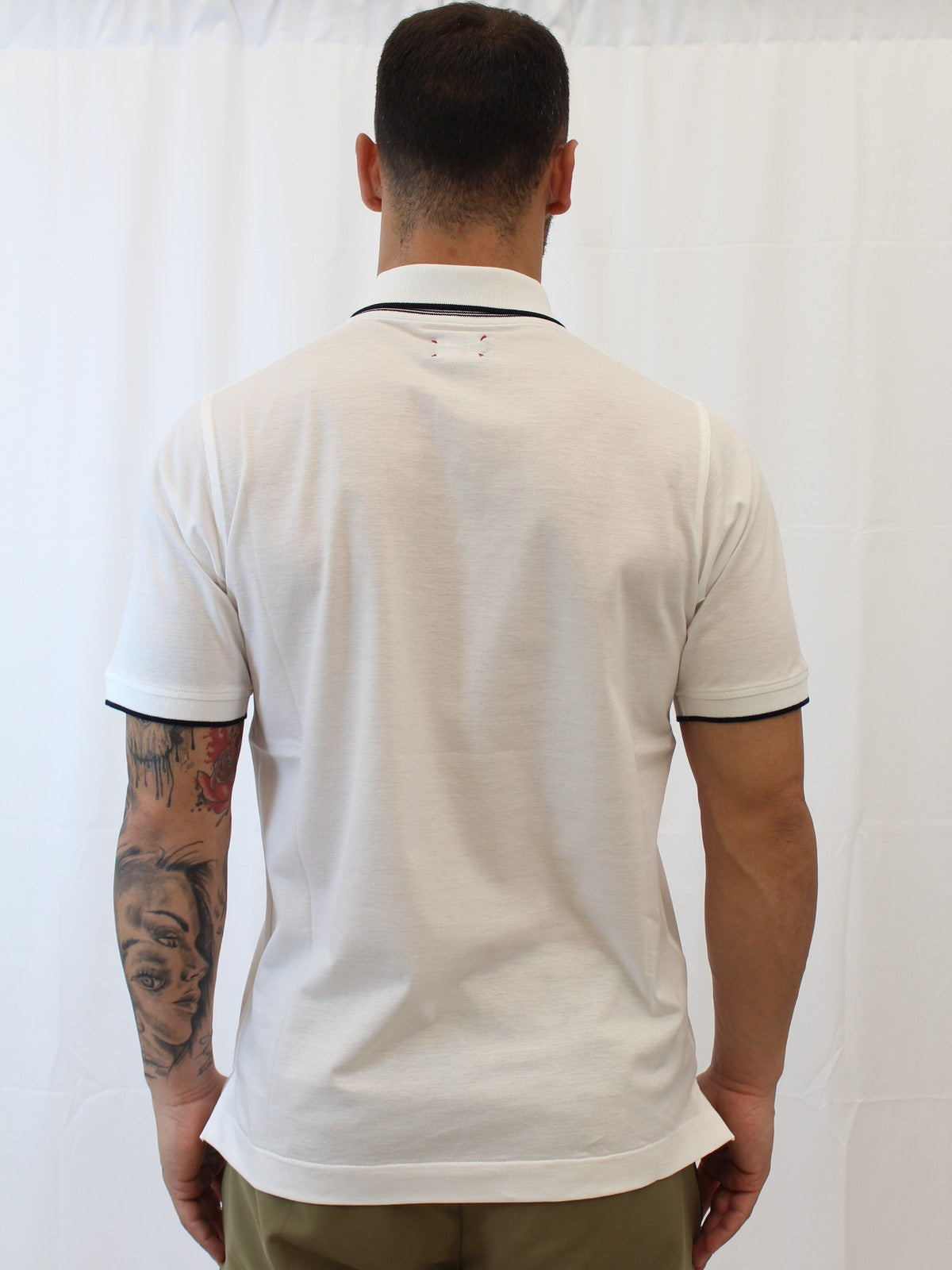KITON Polo Uomo UMK1369A0011002 WHITE/BLUE Bianco gioboutiqueweb