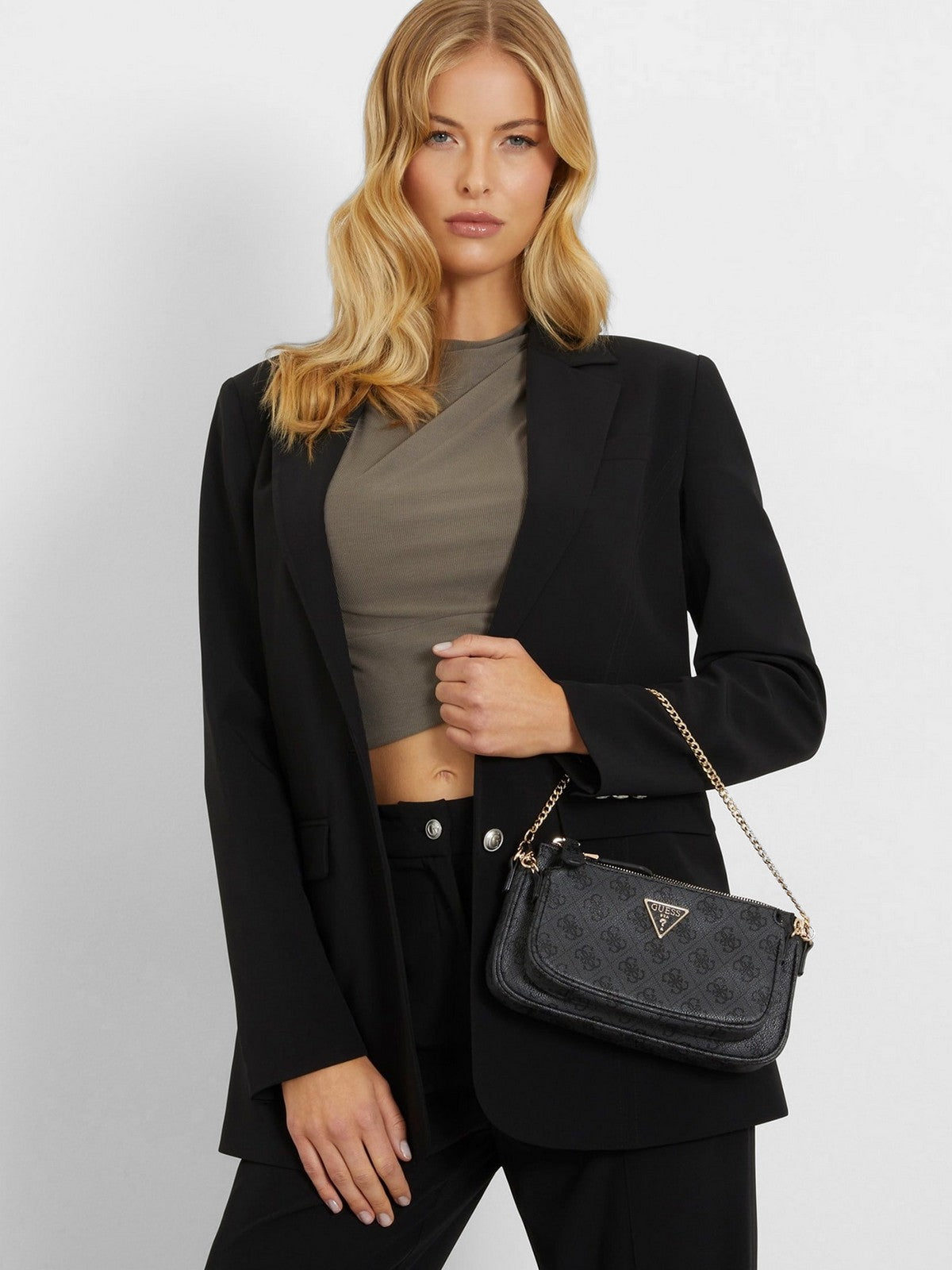 GUESS Borsa Donna NOELLE DBL POUCH CROSSBODY HWBG78 79710 CLO Grigio gioboutiqueweb
