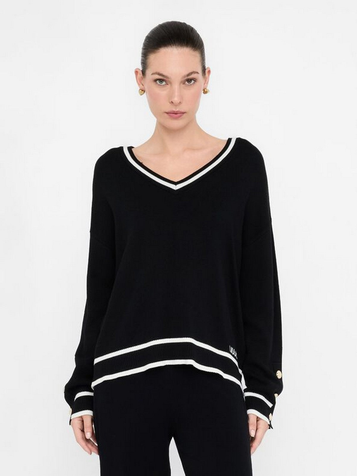 LIU JO SPORT Maglione Donna  TF5229MS59L 03N66 Nero/bianco latte