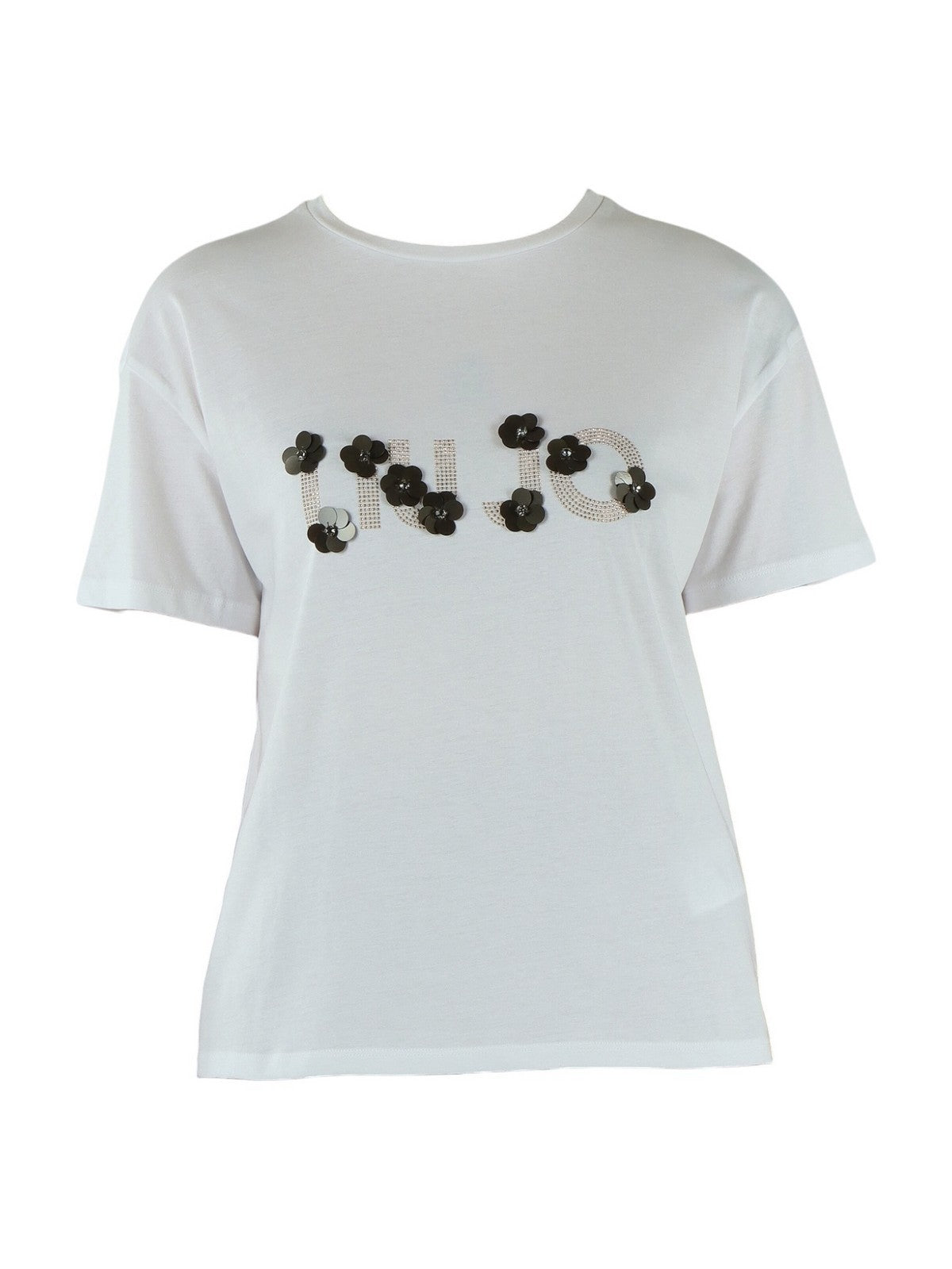 LIU JO WHITE T-shirt Donna  WA6238JS923 P9560 Bco LiuJo sequins fl gioboutiqueweb