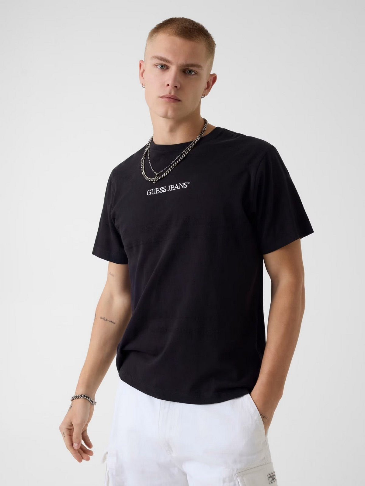 GUESS T-shirt Uomo GJ REG FIT JACQUARD STRIPE TEE M6GIZ3 KE942 JTMU JET BLACK MULTI gioboutiqueweb