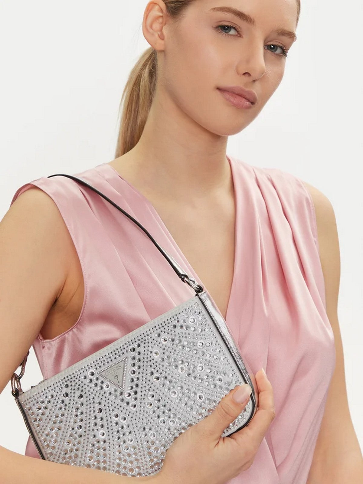 GUESS Borsa Donna BEAUVOIR MINI TOP ZIP SHDR BAG HWXY95 28720 SIL Argento gioboutiqueweb